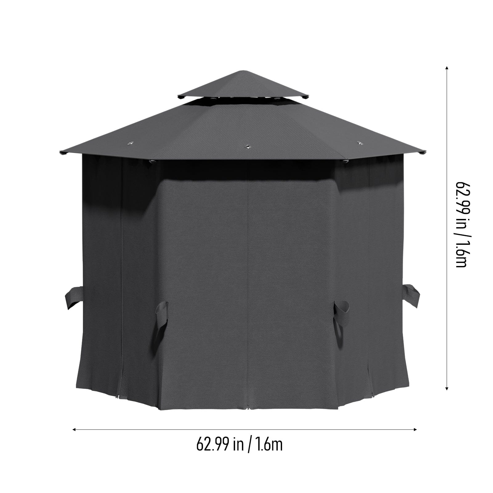 1.6x1.6x1.6m Dark Grey Hexagonal Shade Canopy with Fence Living and Home 