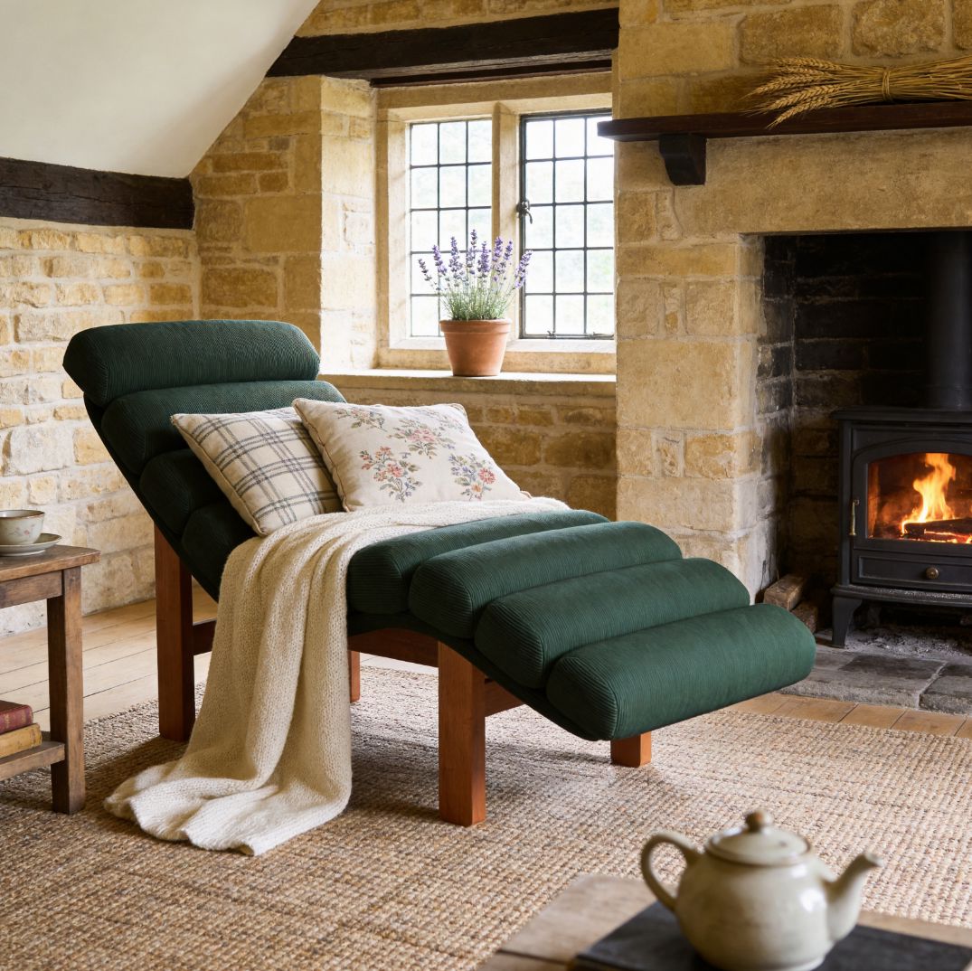 Cottonfy Modern Ergonomic Corduroy Chaise Lounge with Natural Wooden Frame Cottonfy UK 
