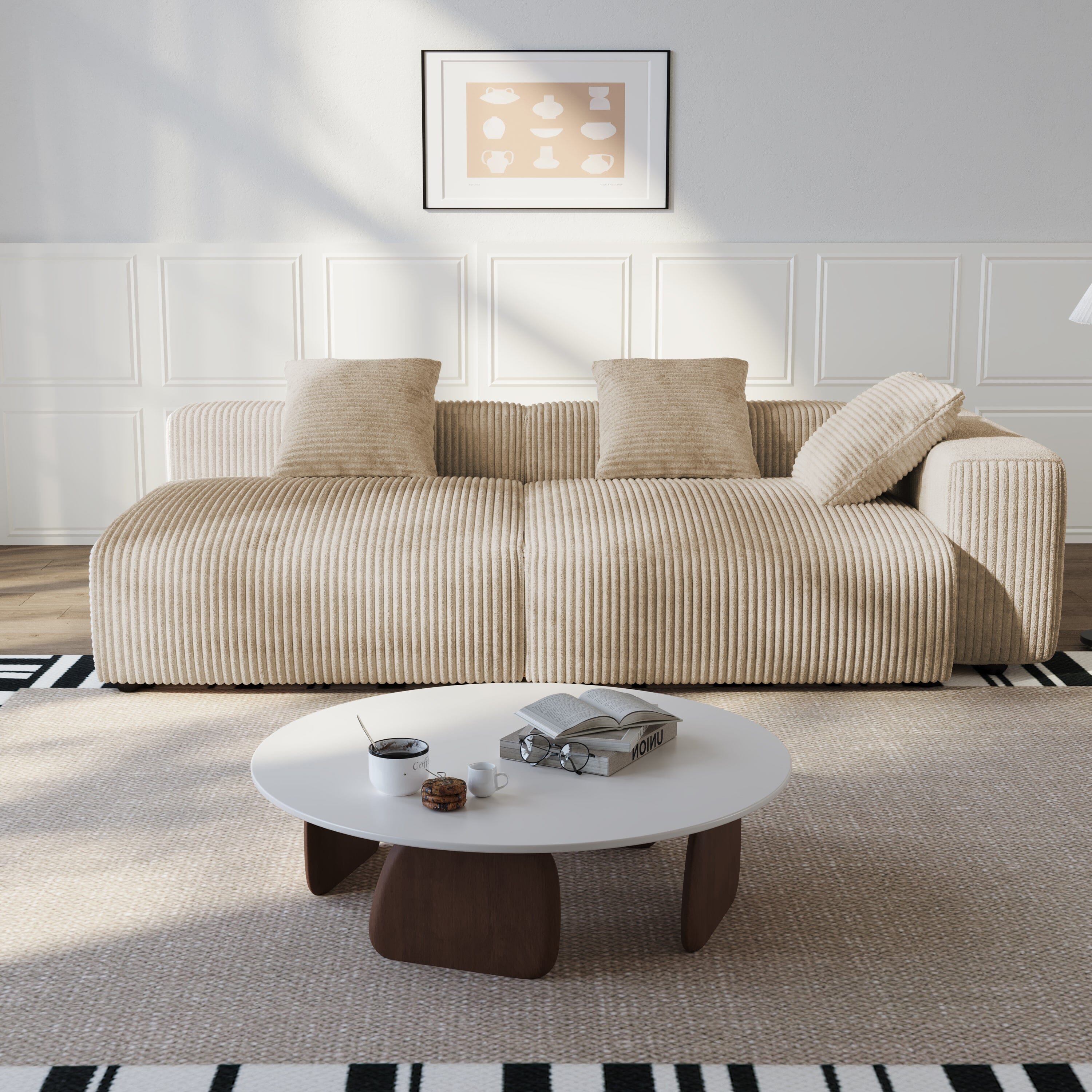Cottonfy Corduroy Modular Wide Seat Chaise Sofa Block Living and Home 