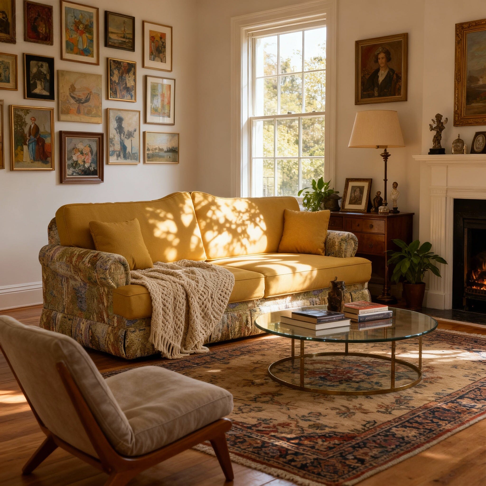 Cottonfy Heritage Plaid Skirted Sofa with Concealed Storage Drawers Living and Home 180 CM Amber Retro Cotton Linen 