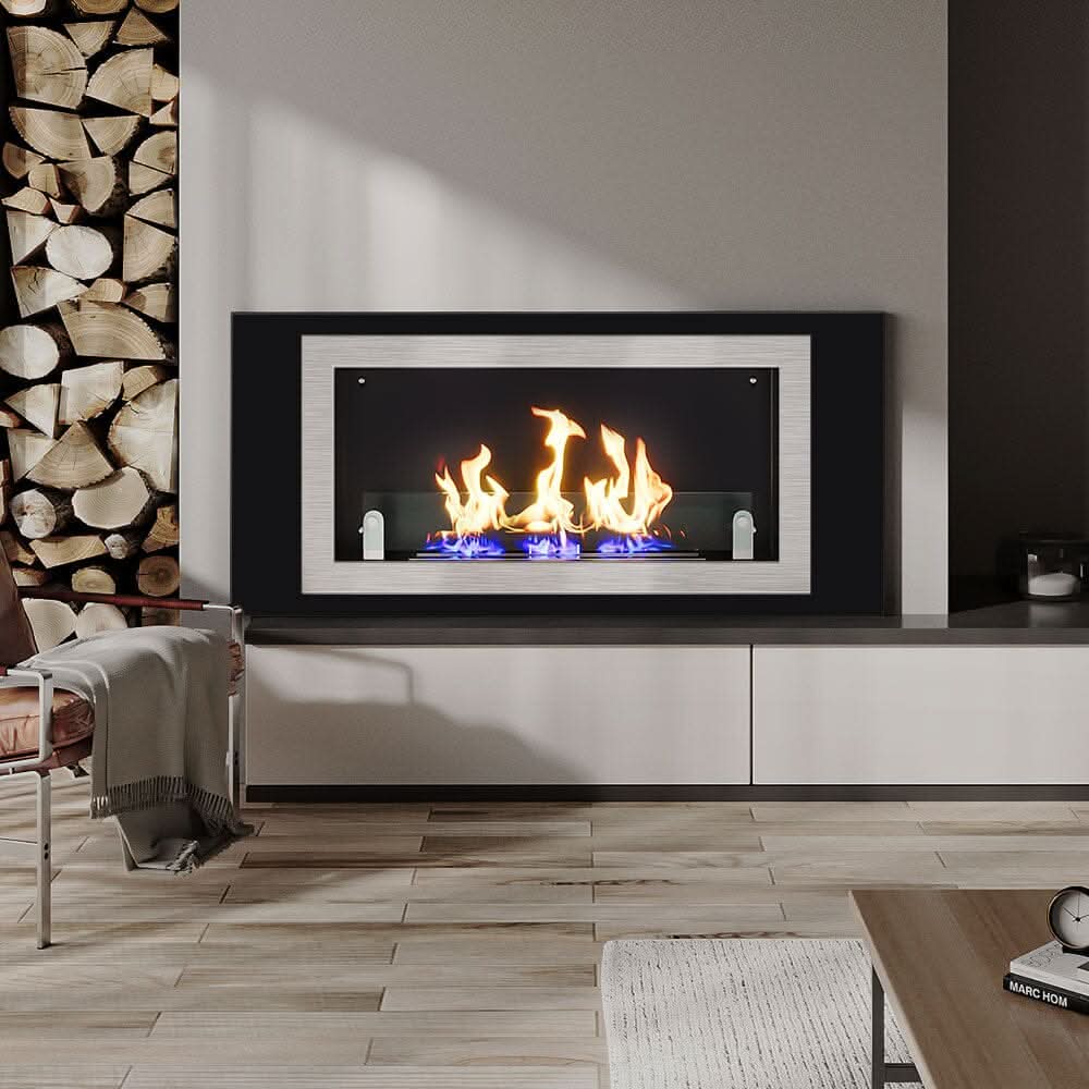 45 inch Wall Mount Fireplaces Steel Stainless Indoors Bio Ethanol Fireplaces