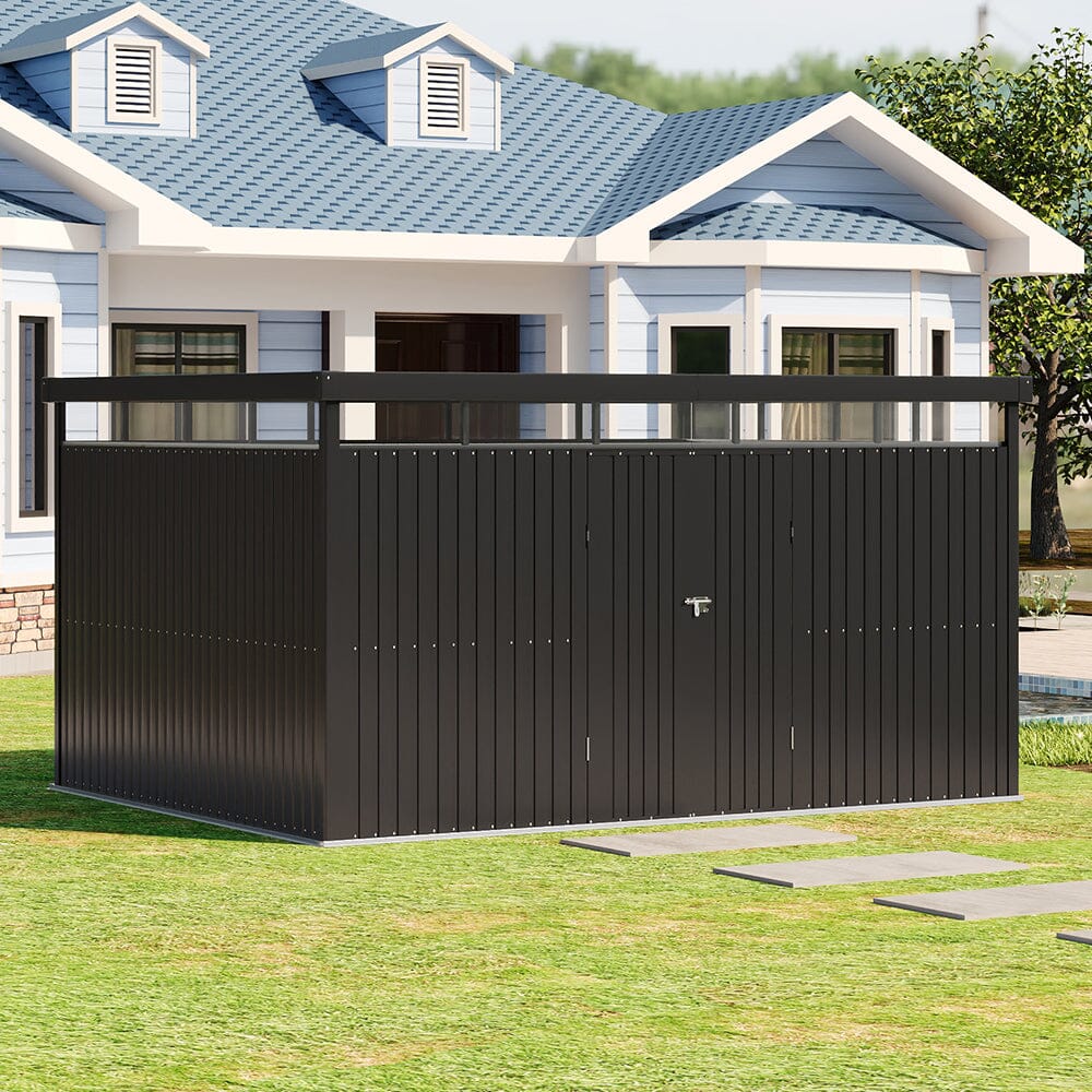2x2.6x2m/1.6x2.6x2m/2.6x3x2m/4x3x2m Charcoal Black Galvanized Steel Storage Shed with Double/Single Lockable Doors Living and Home 