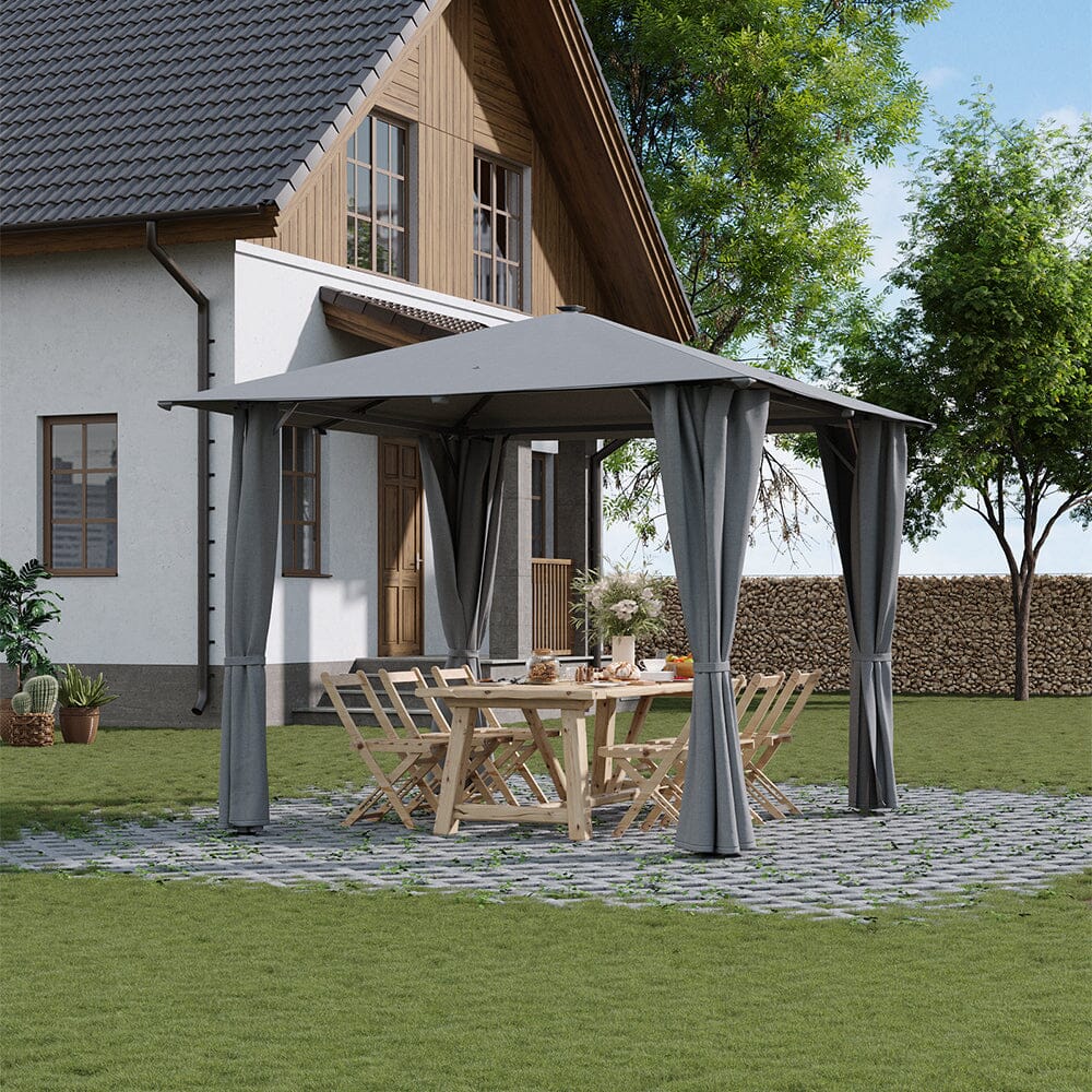 3x3x2.6m / 4x4x2.6m Light Grey / Dark Grey Single Roof Iron Tent with Lights – Square Canopy with Ground Pegs Living and Home 