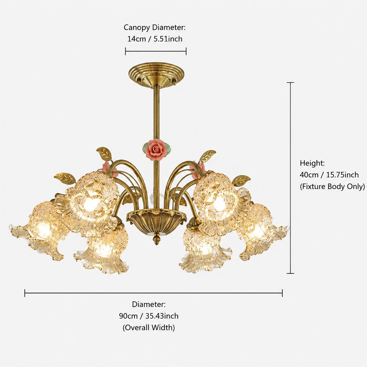 6-Light Gold Vintage Pink Floral Glass Chandelier | E27 Ceiling Lamp Pendant Light Lightsin UK 