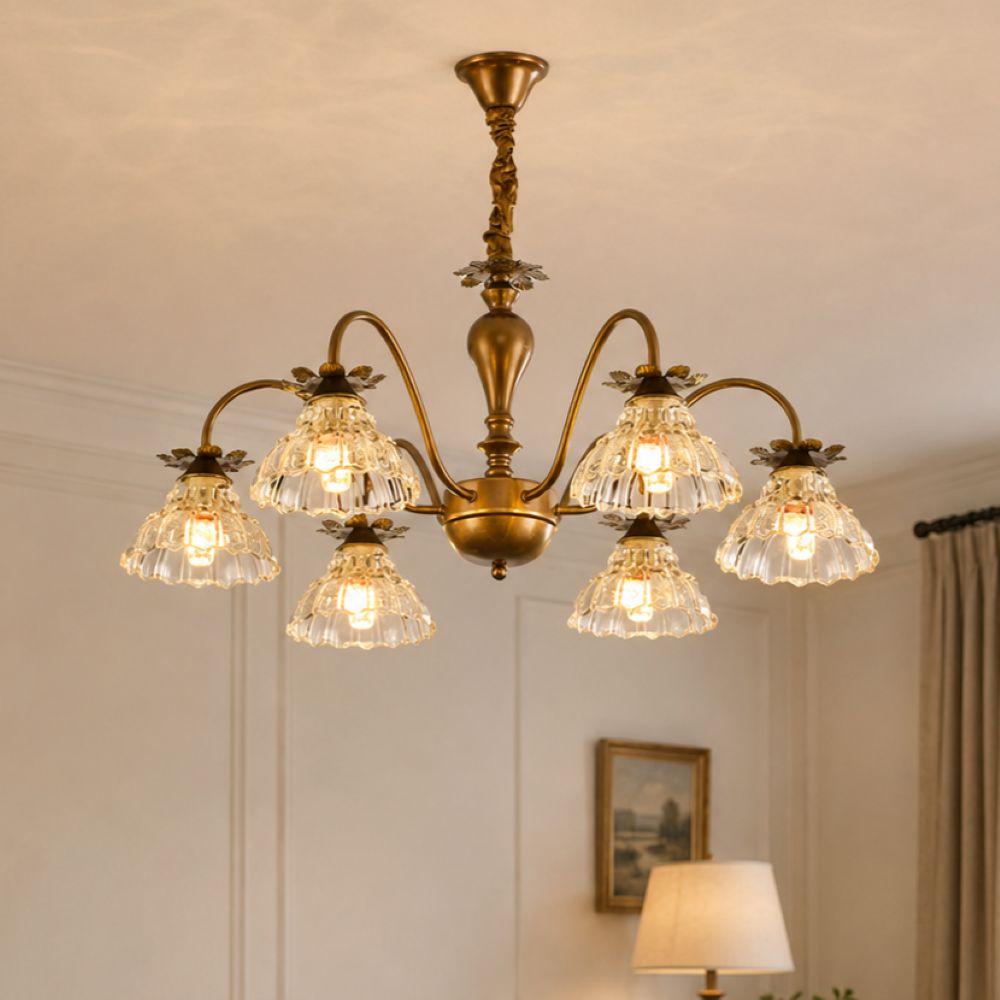 6-Light Gold Vintage Floral Glass Chandelier | E14 Ceiling Lamp Pendant Light Lightsin UK In Stock 