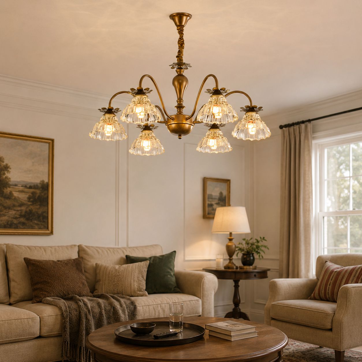 6-Light Gold Vintage Floral Glass Chandelier | E14 Ceiling Lamp Pendant Light Lightsin UK Pre-Order 