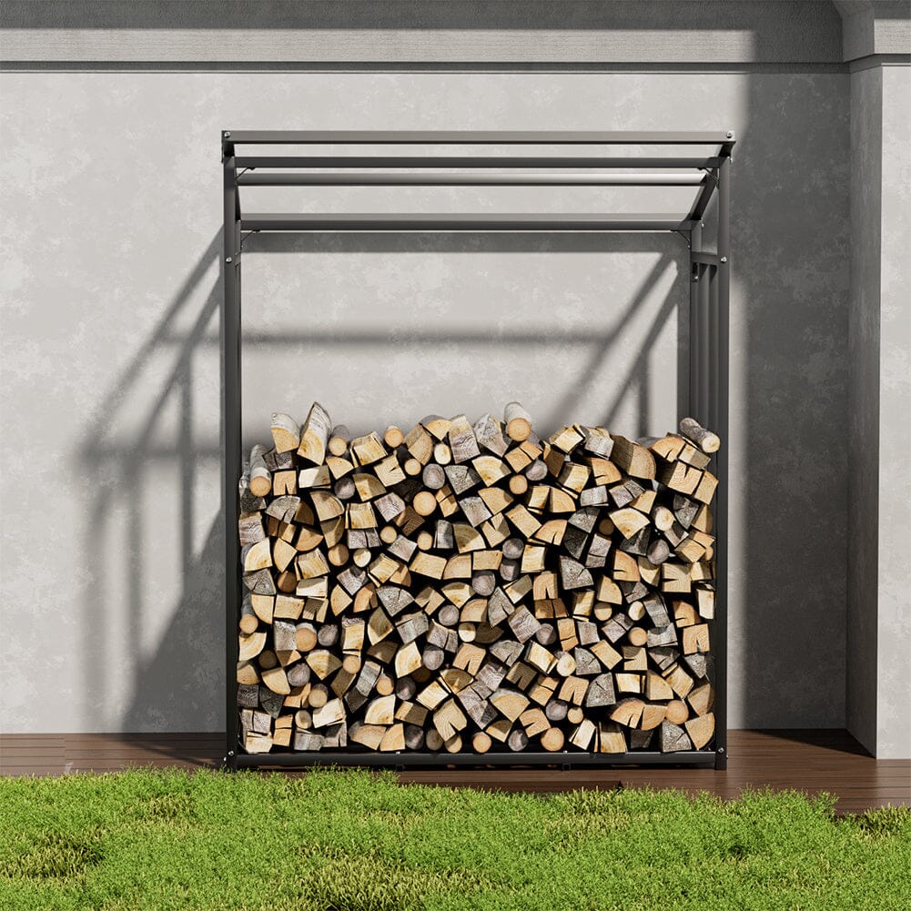 Garden Sanctuary Metal Tube Firewood Rack with PE Cover Roof Garden Sheds Living and Home M SIZE 