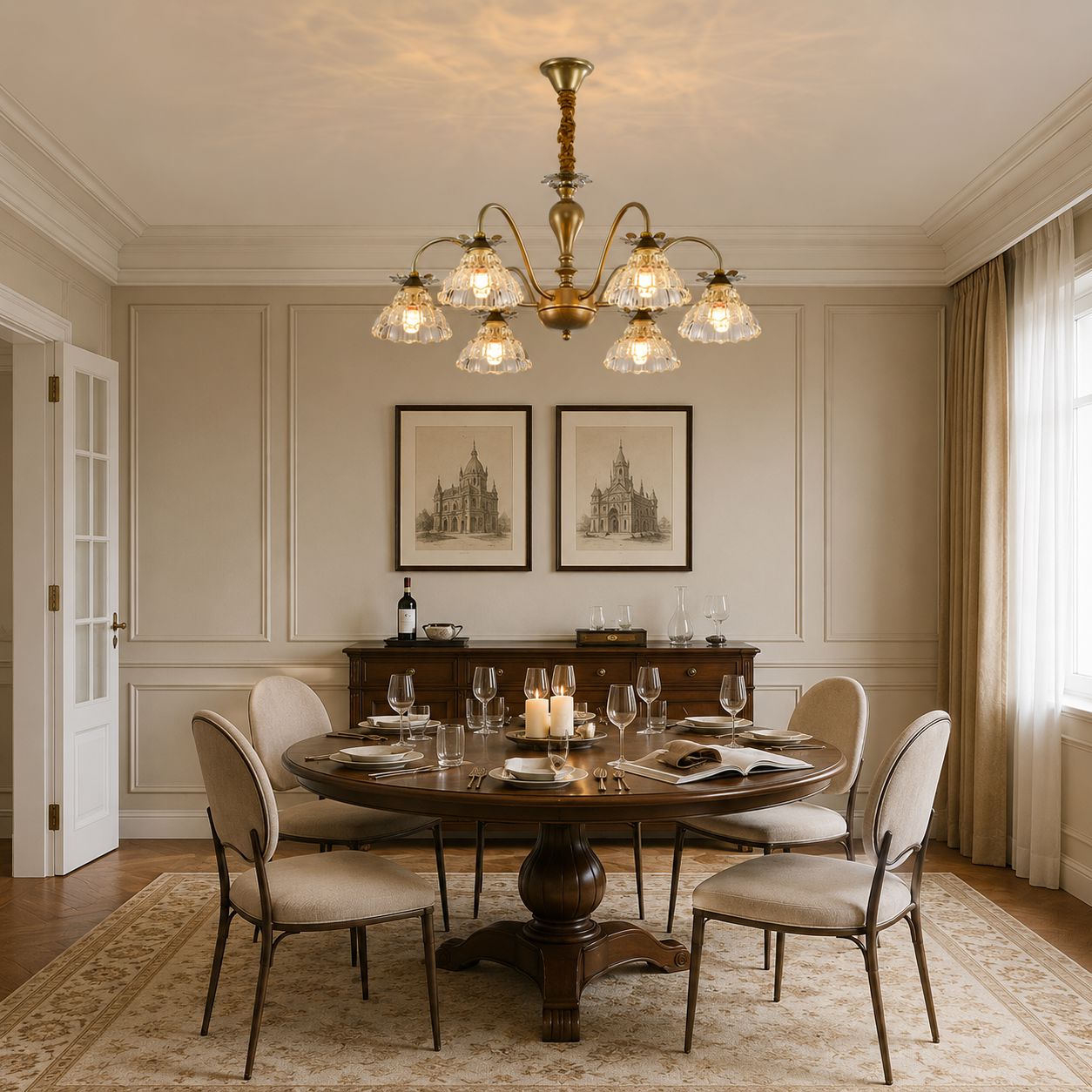 6-Light Gold Vintage Floral Glass Chandelier | E14 Ceiling Lamp Pendant Light Lightsin UK 