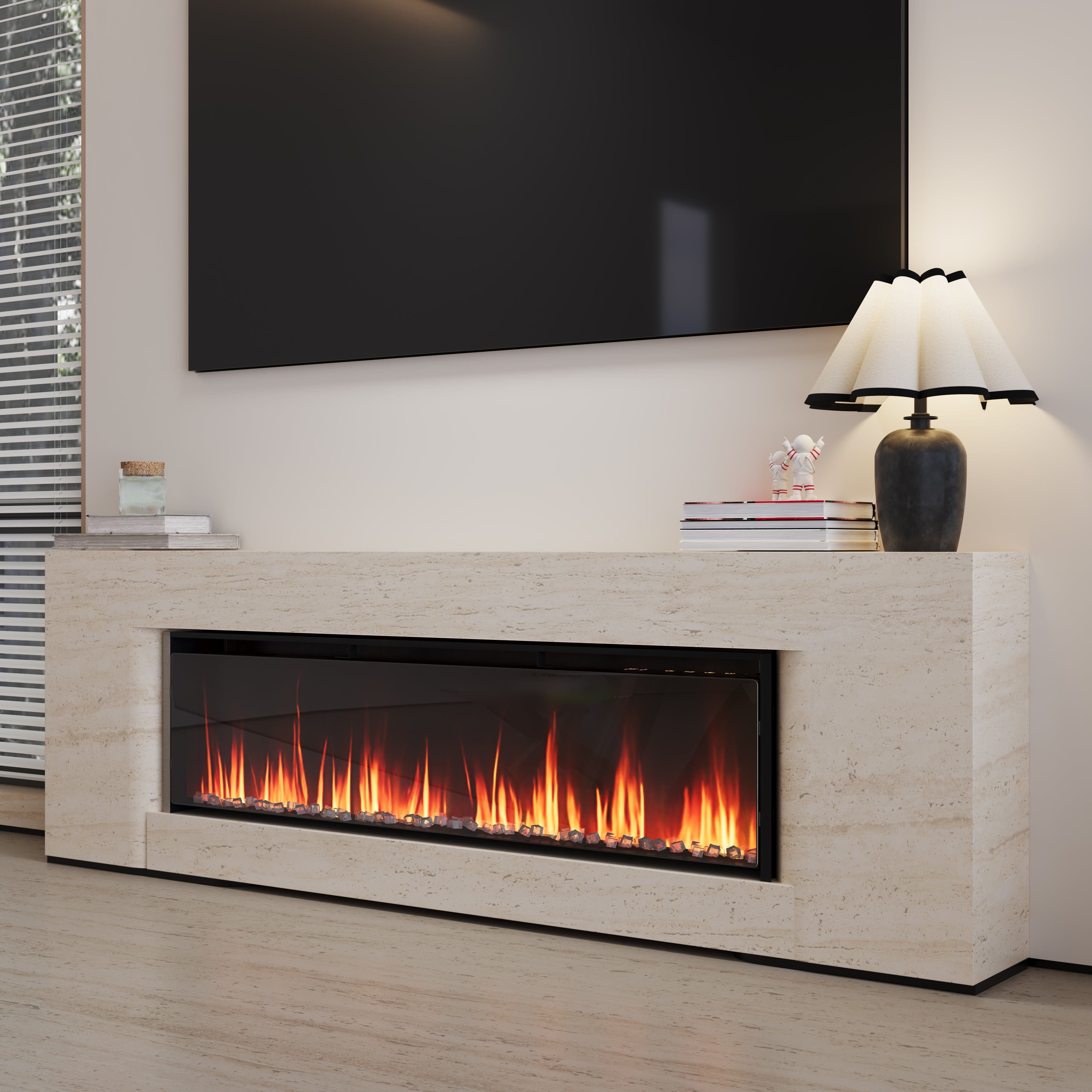 40/50/60inch Black Wall Mounted & Recessed Electric Fireplace with Adjustable Flame & Brightness Living and Home 