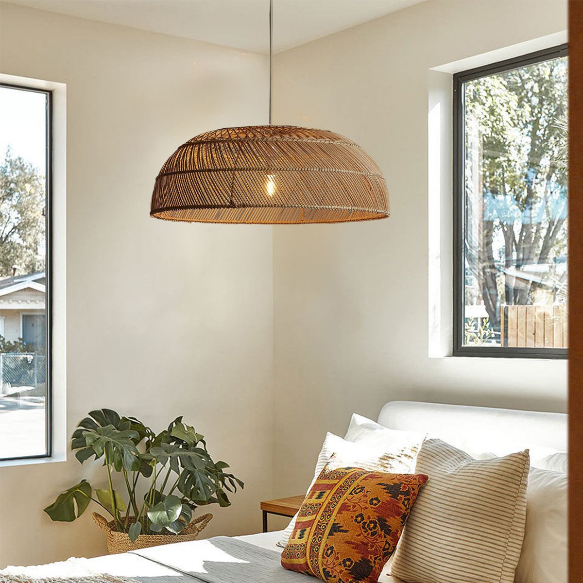 Lightsin Handcrafted Rattan LED Lid-Shaped Pendant Light Lightsin UK 