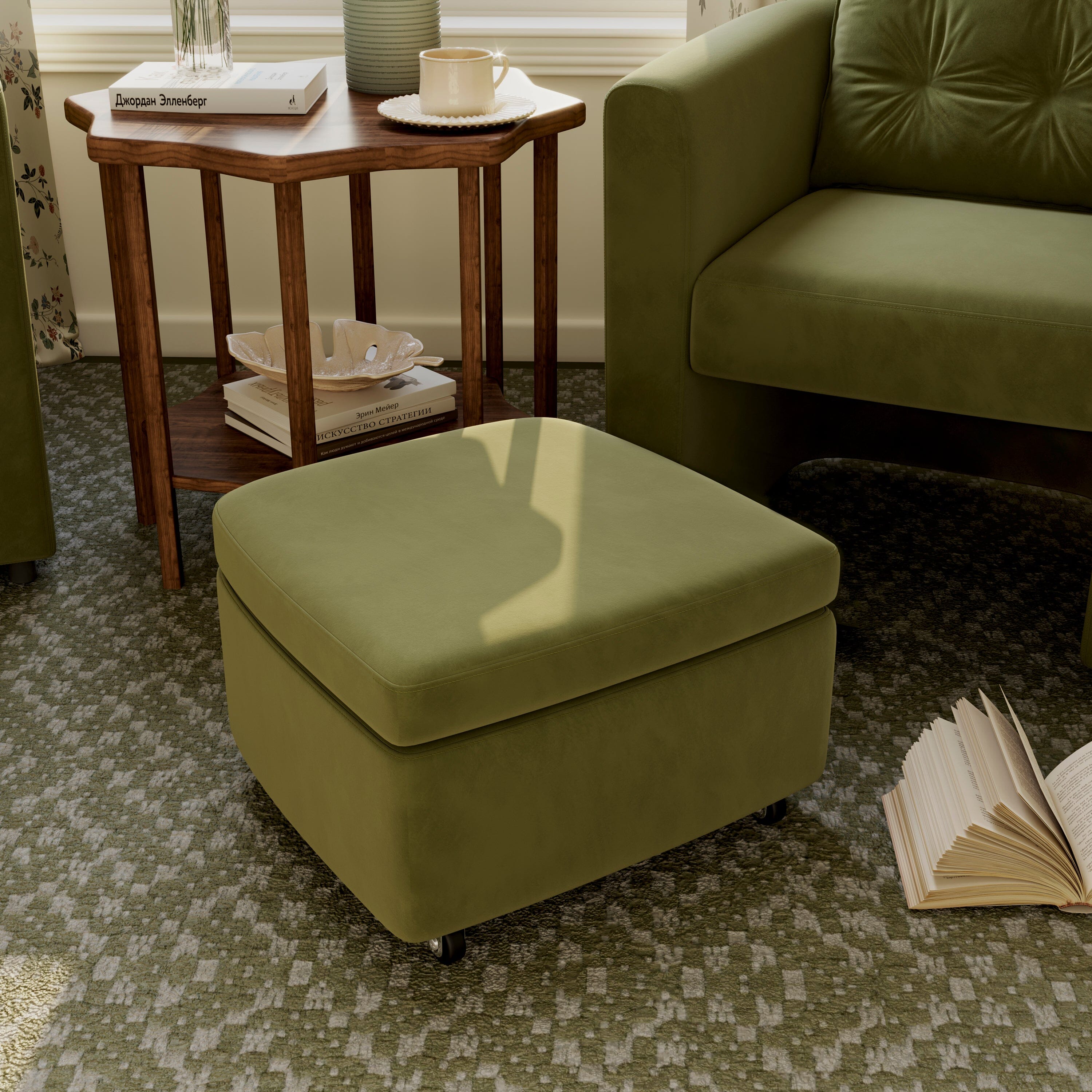 Cottonfy Green Velvet Armchair with Hidden Storage Footstool Cottonfy UK 