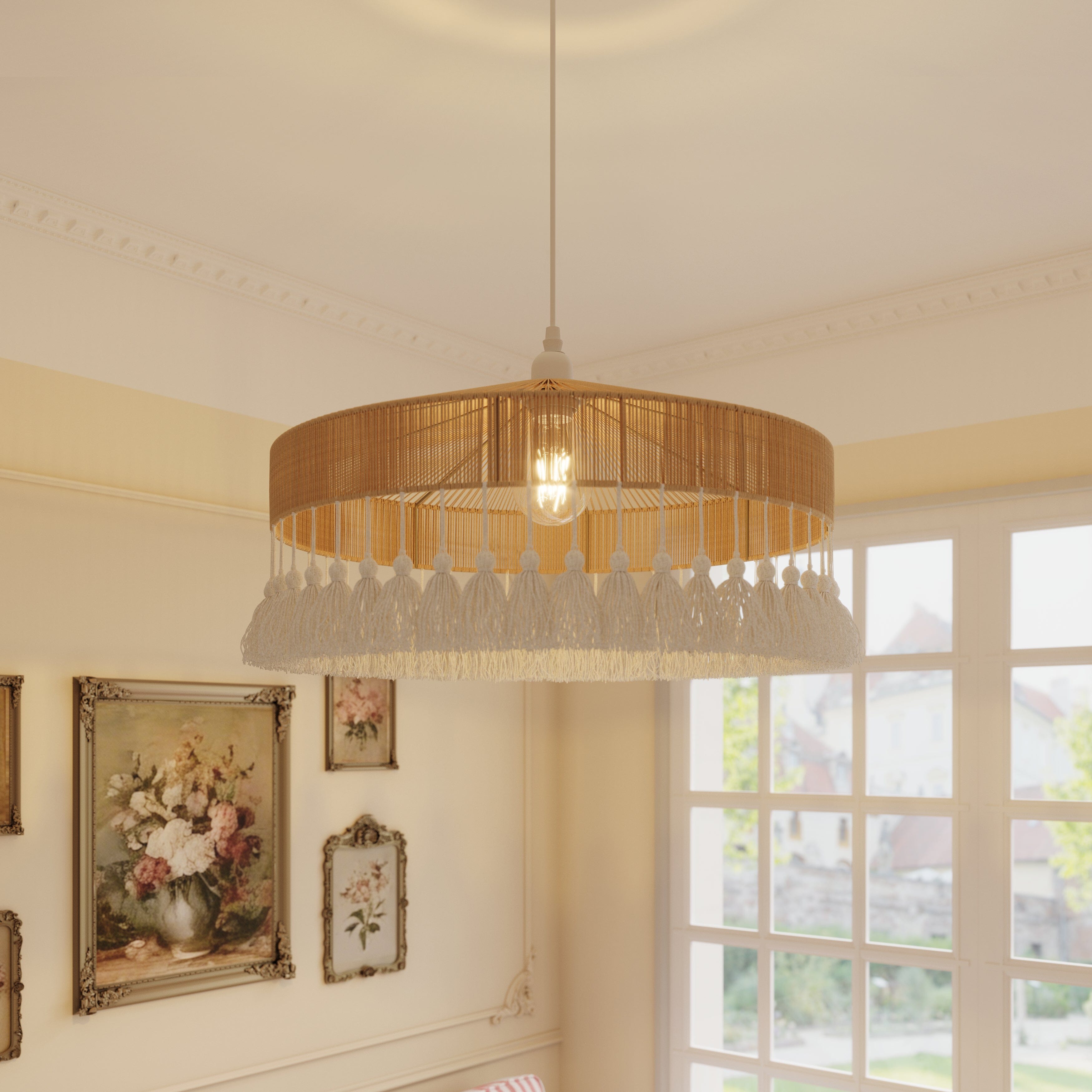 Lightsin Tassel Breeze Woven Pendant Light for Boho Charm and Warmth Lightsin UK M 1 Unit In Stock