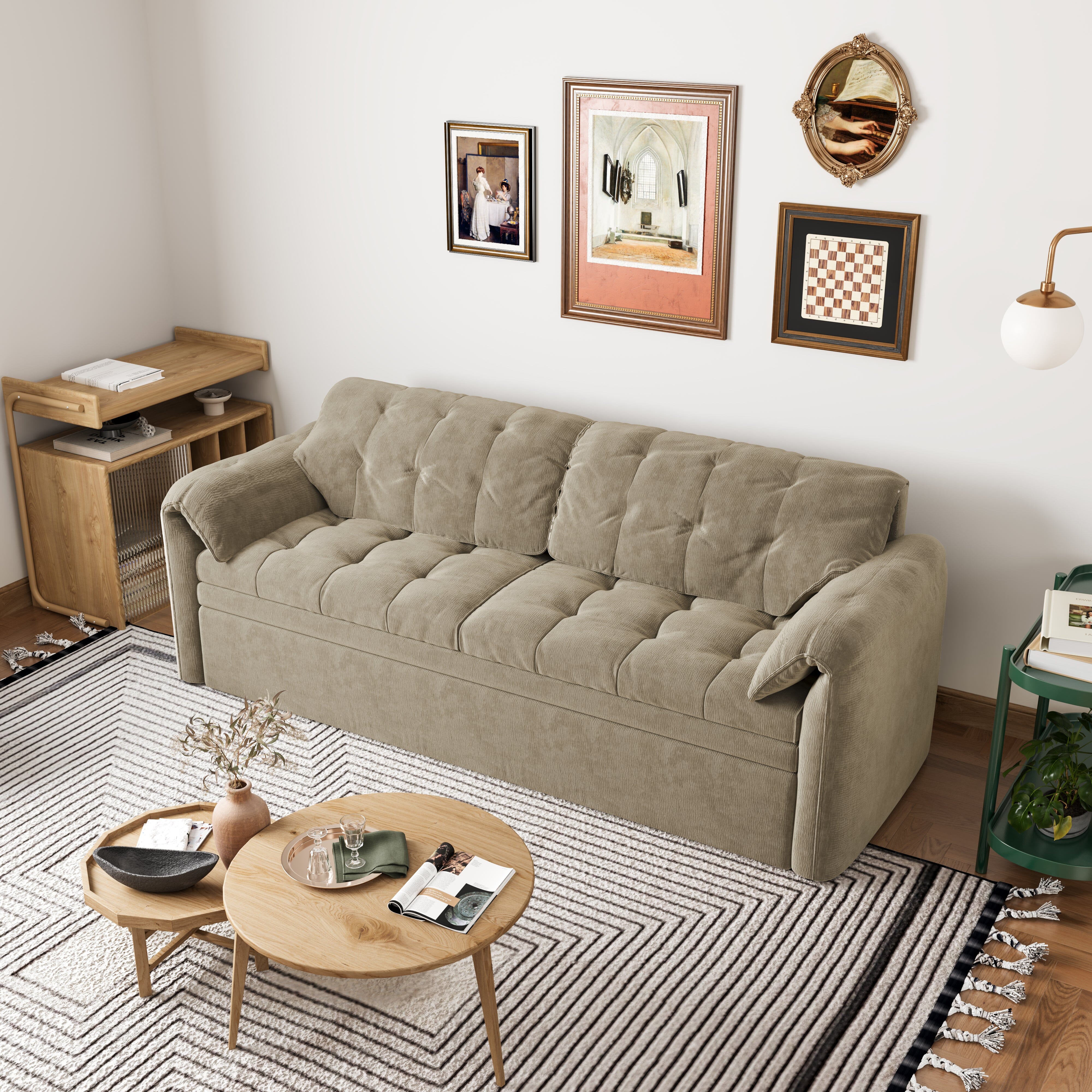 Cottonfy Upgraded Cloud Chenille Skin Friendly Sofa Bed with Storage Living and Home 226 CM Khaki 