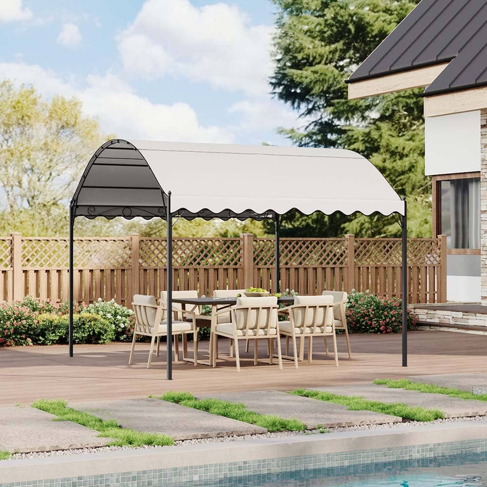 9.84 x 9.84 x 8.53 ft/ 9.84 x 13.12 x 8.53 ft Beige Arch Steel Canopy with Ground Pegs Living and Home 