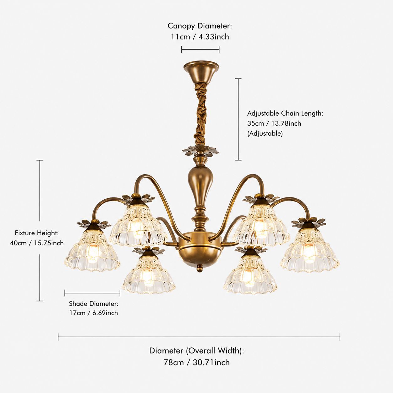 6-Light Gold Vintage Floral Glass Chandelier | E14 Ceiling Lamp Pendant Light Lightsin UK 