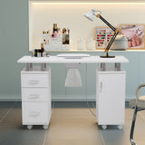 120cm W White Professional Manicure Station Nail Table on Wheels with Dust Collector