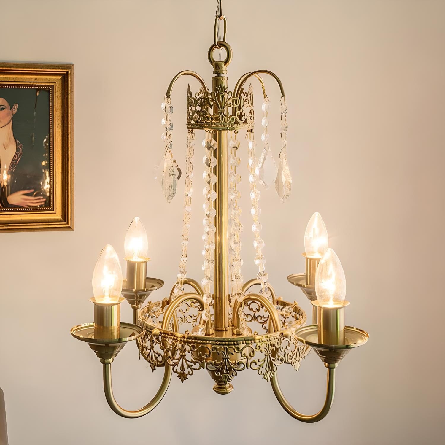 Lightsin 4-Lights Candle Shape Pendant Light Fixtures with Transparent Crystal Lightsin UK 