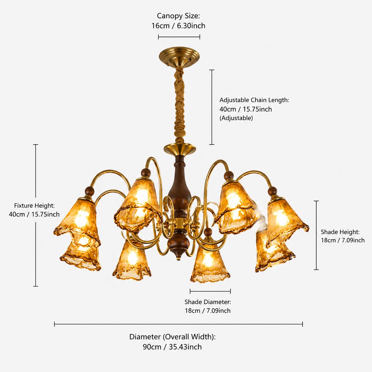 8-Light Walnut Vintage Cut Glass Chandelier | Wood and Iron Ceiling Lamp Pendant Light Lightsin UK 