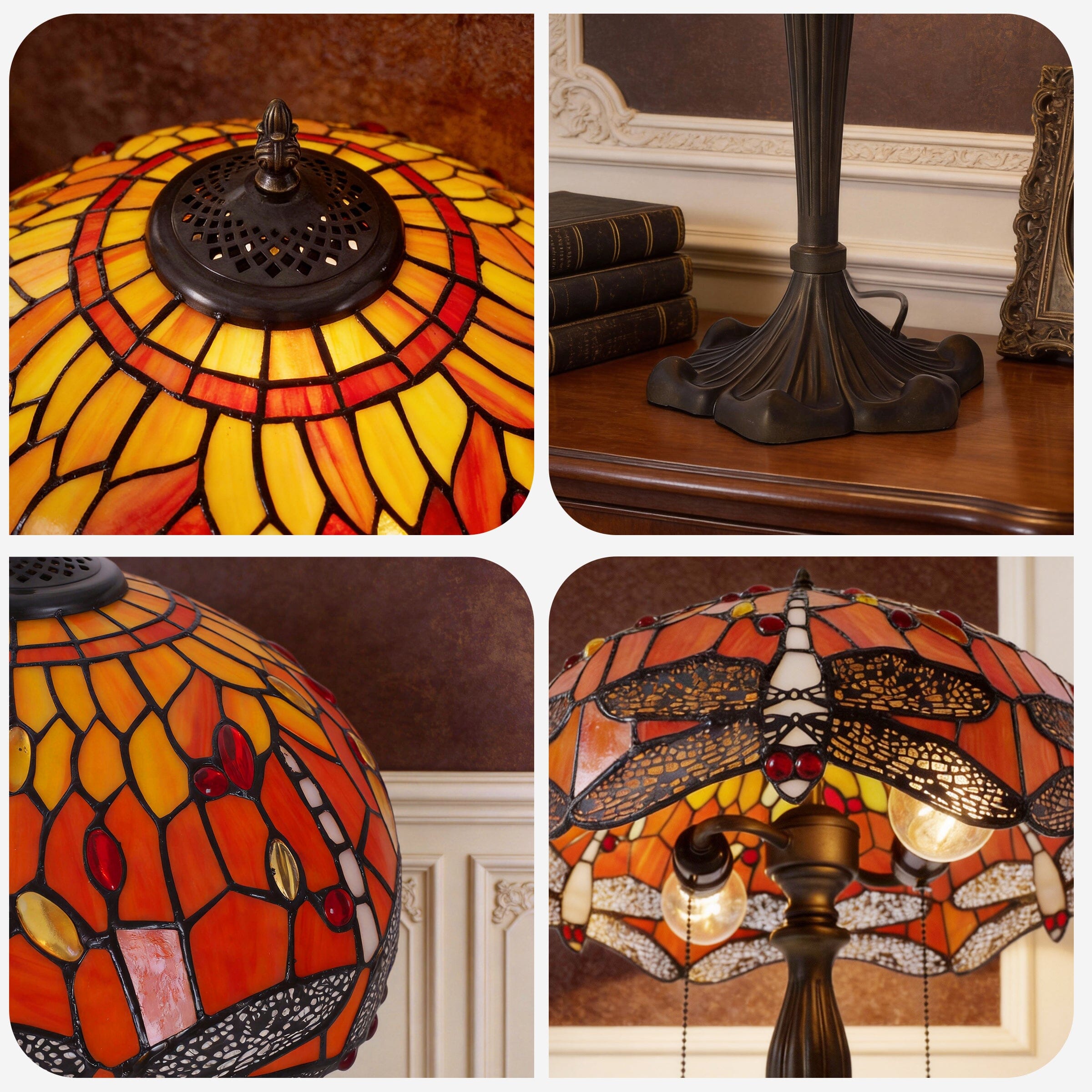 Lightin Tiffany Table Lamp | Handcrafted Stained Glass Dragonfly Series Lightsin UK 