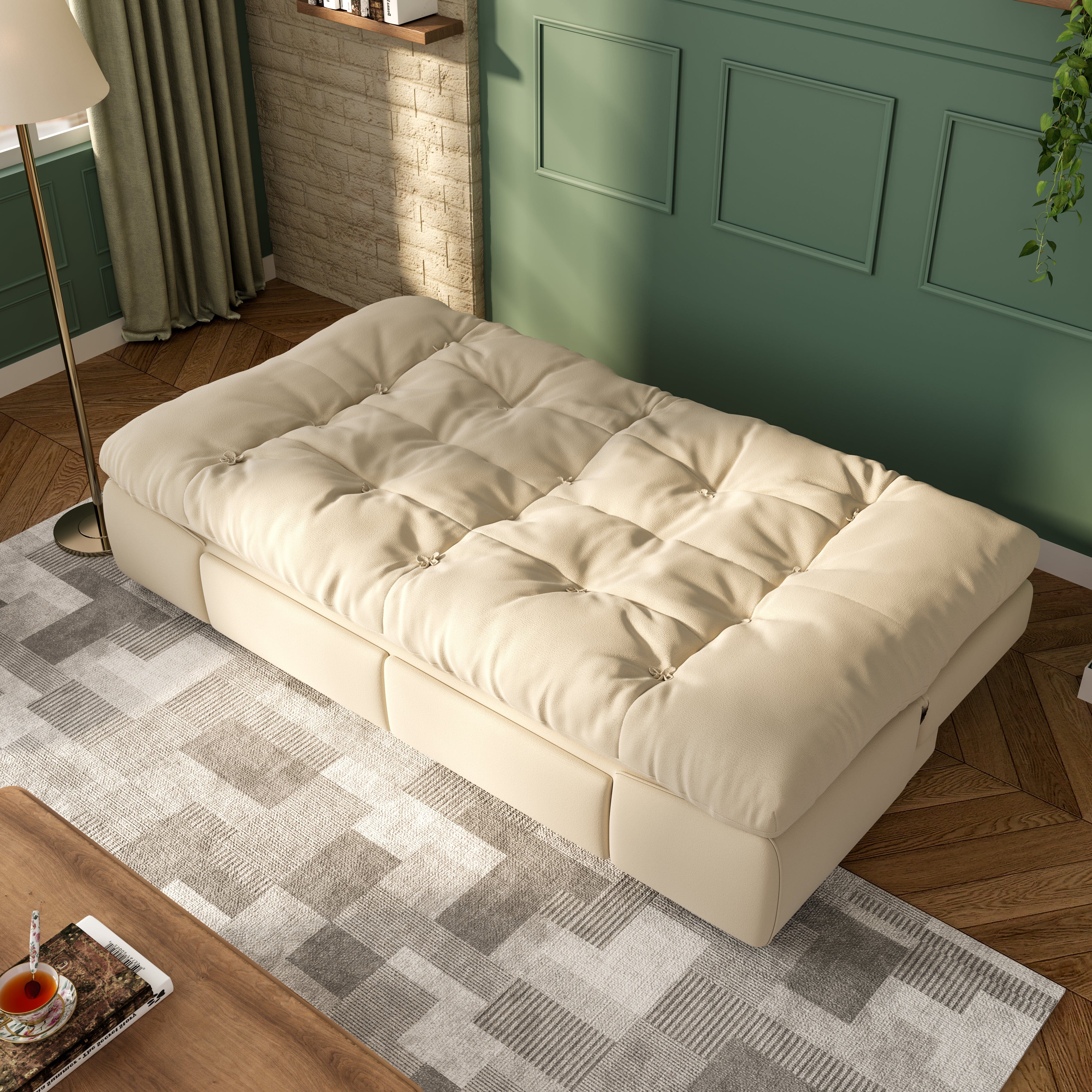 Cottonfy Upgrade Cream Cloud Double Folding Sofa Bed with Storage Cottonfy UK 
