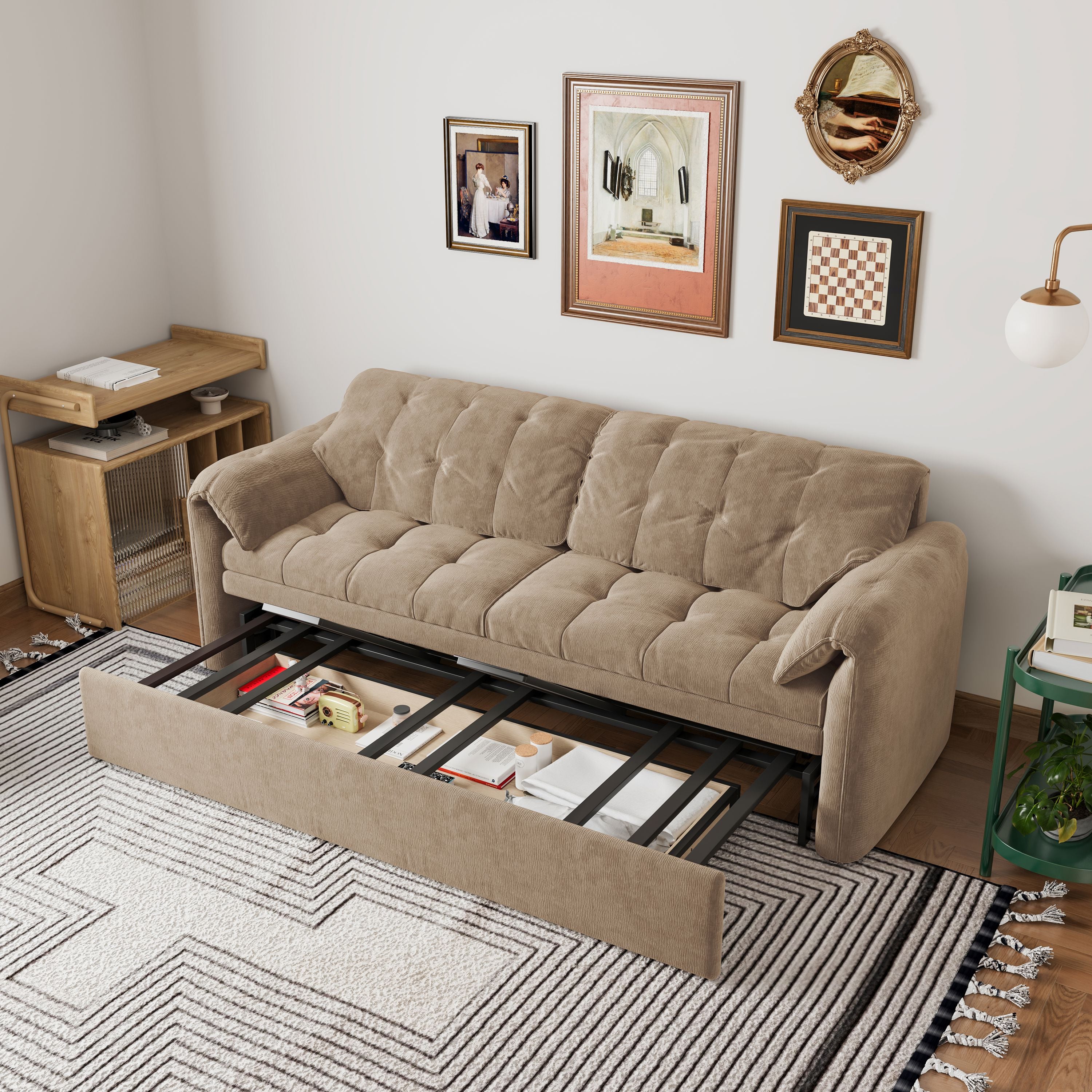 Cottonfy Upgraded Cloud Chenille Skin Friendly Sofa Bed with Storage Living and Home 