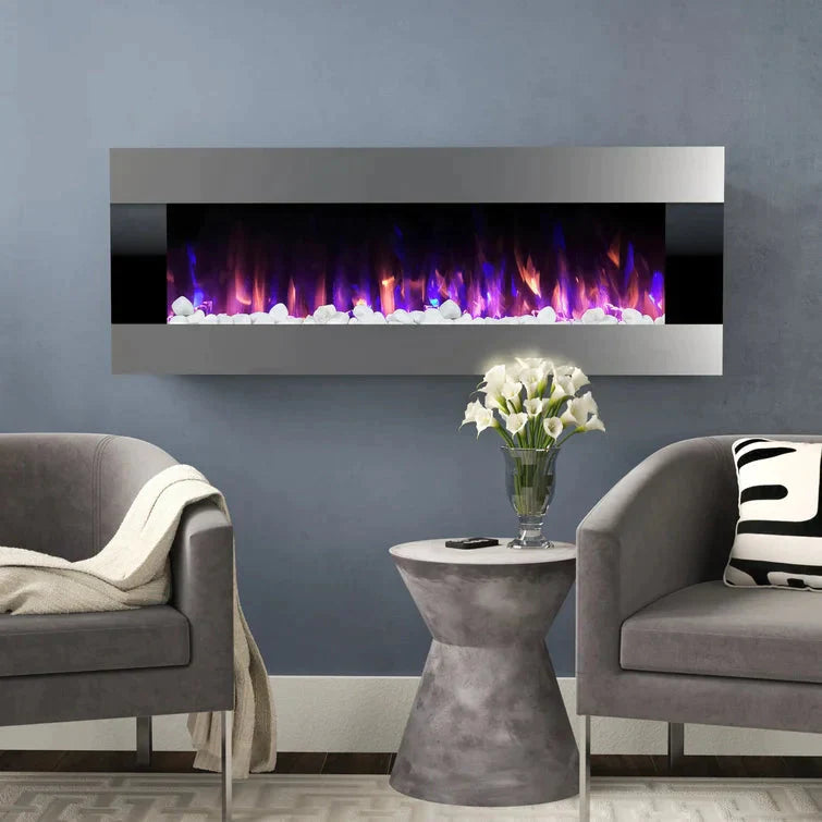 40 Inch Silver Electric Fireplace Wall Mounted Electric Fireplaces with Multi-color Flames Living and Home 