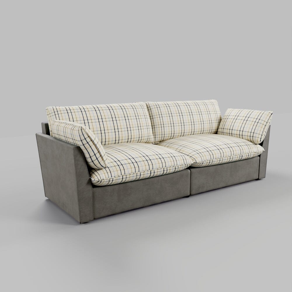 Cottonfy British Retro Check & Striped Sofa with Removable Covers Living and Home 220 CM Neutral Grid Harmony Cotton Linen 