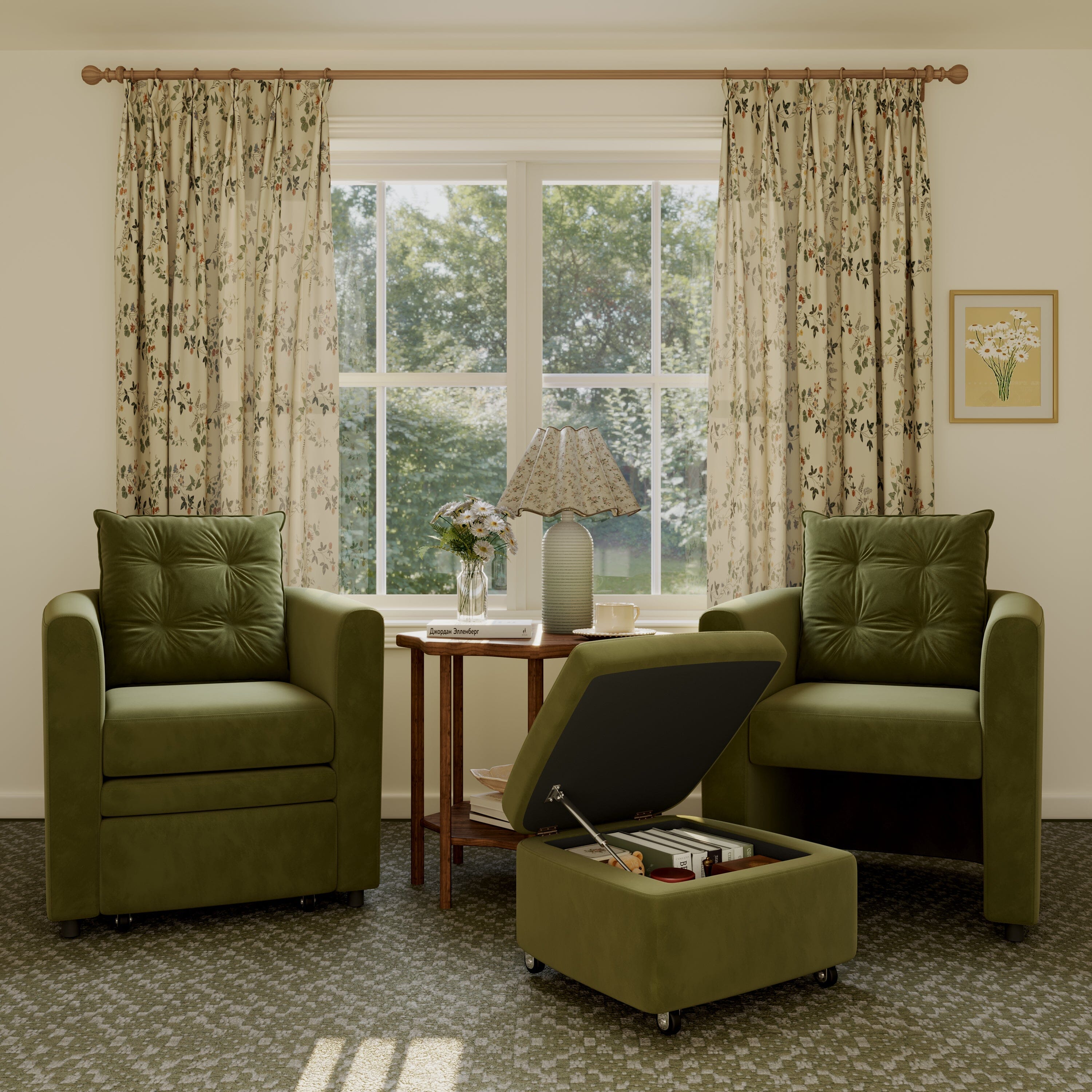 Cottonfy Plush Velvet Snuggler Chair with Hidden Storage Footstool Cottonfy UK 