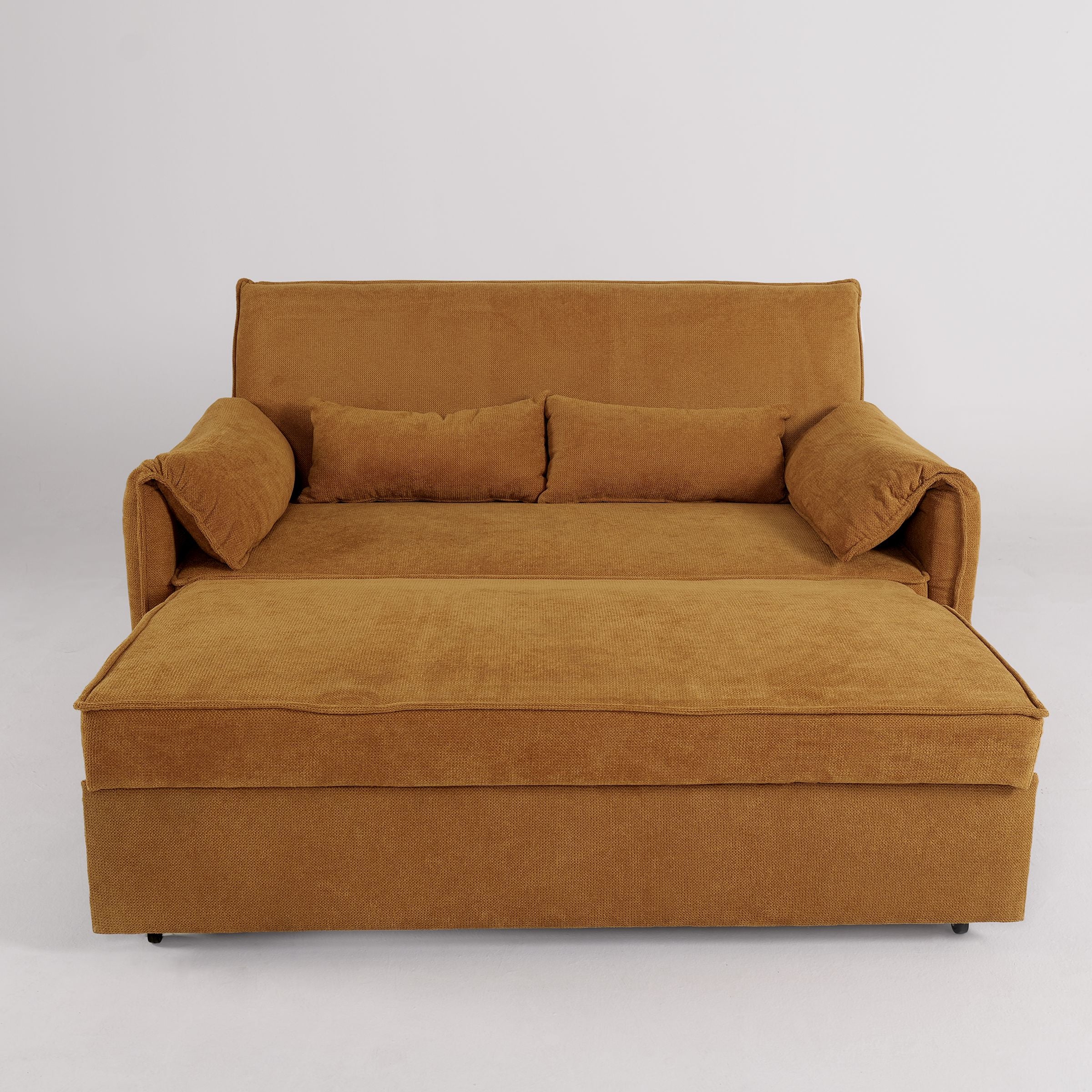 Ginger Yellow Fabric Sofa Bed with Adjustable Backrest and Easy Pull-Out Mechanism Living and Home 