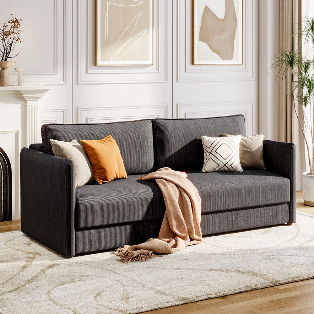 Grey 3-Seater Sleeper Sofa Bed polyester/corduroy Living and Home Polyester 