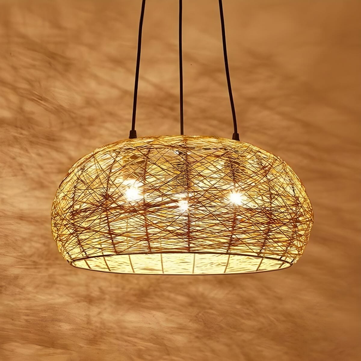 Creative Bird's Nest LED Hemp Rope Rattan Woven Pendant Light Lightsin UK 