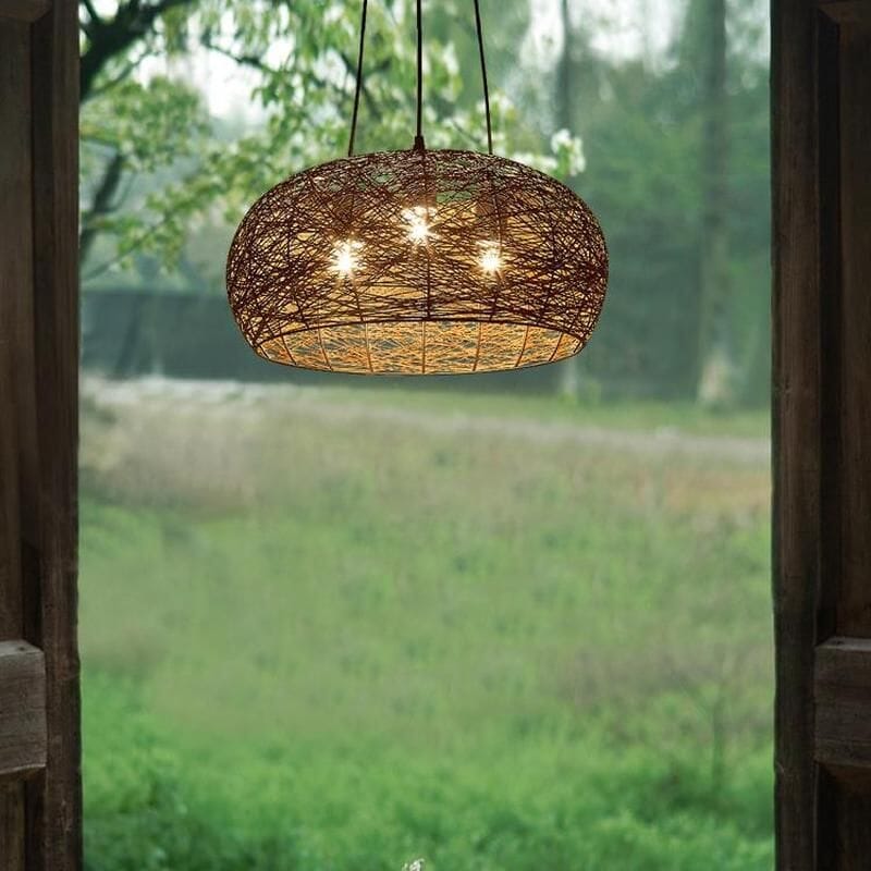 ‍Creative Bird's Nest LED Hemp Rope Rattan Woven Pendant Light (100% off) Lightsin UK Coffee D45cm 