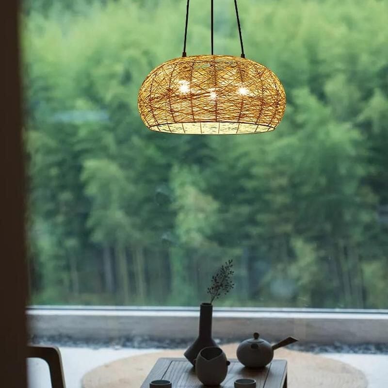 ‍Creative Bird's Nest LED Hemp Rope Rattan Woven Pendant Light (100% off) Lightsin UK Natural Wood D45cm 