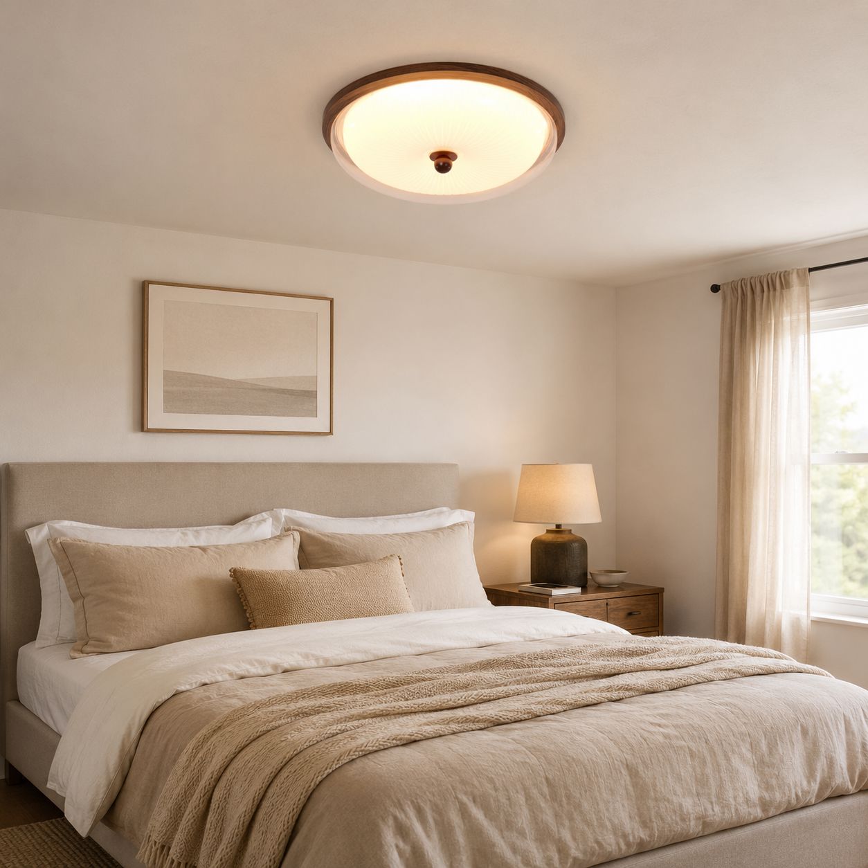 Walnut Acrylic Shade Ceiling Light | Colour-Changing Flush Mount Ceiling Light Lightsin UK Pre-Order 