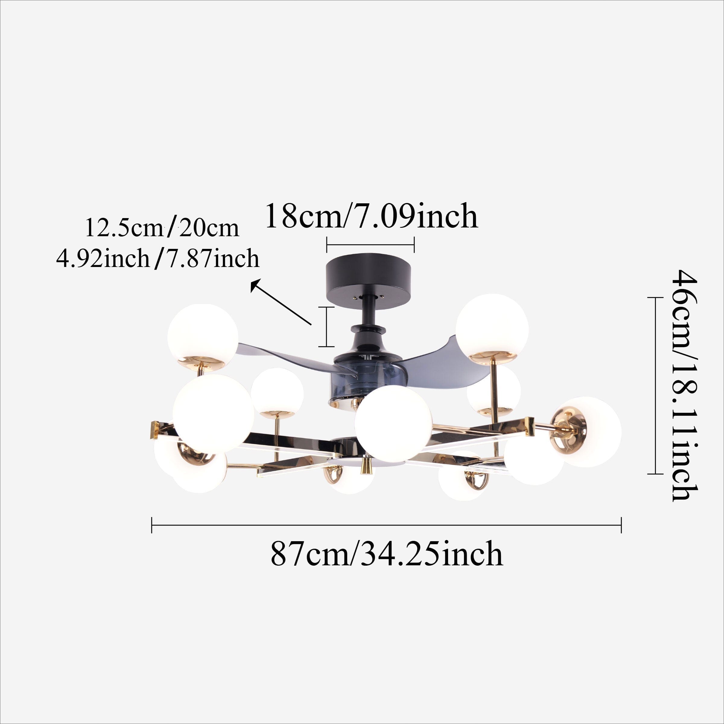 Lightsin Modern Sphere 3-Blade Ceiling Fan with Light Black & Gold Finish Lightsin UK 