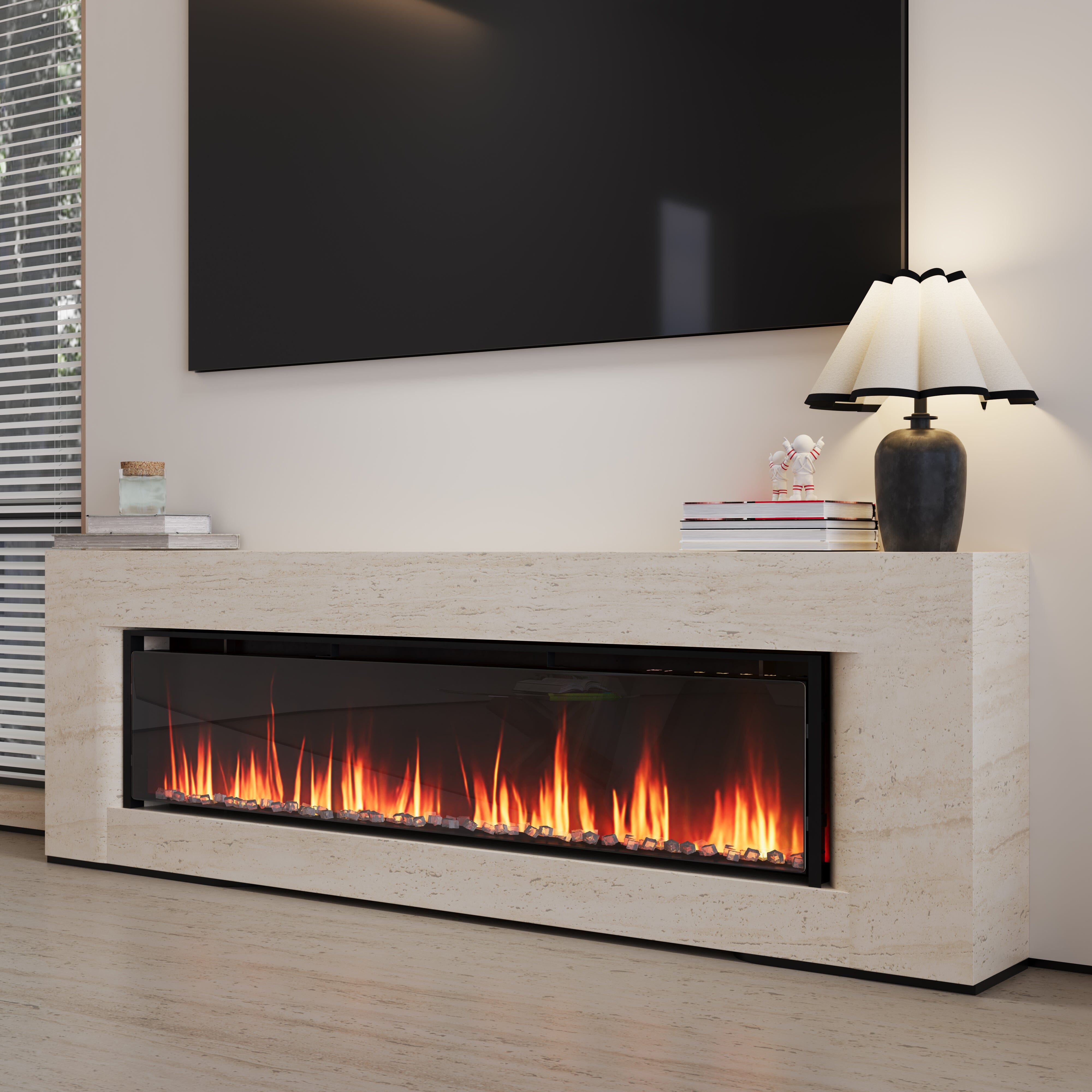 40/50/60inch Black Wall Mounted & Recessed Electric Fireplace with Adjustable Flame & Brightness Living and Home 