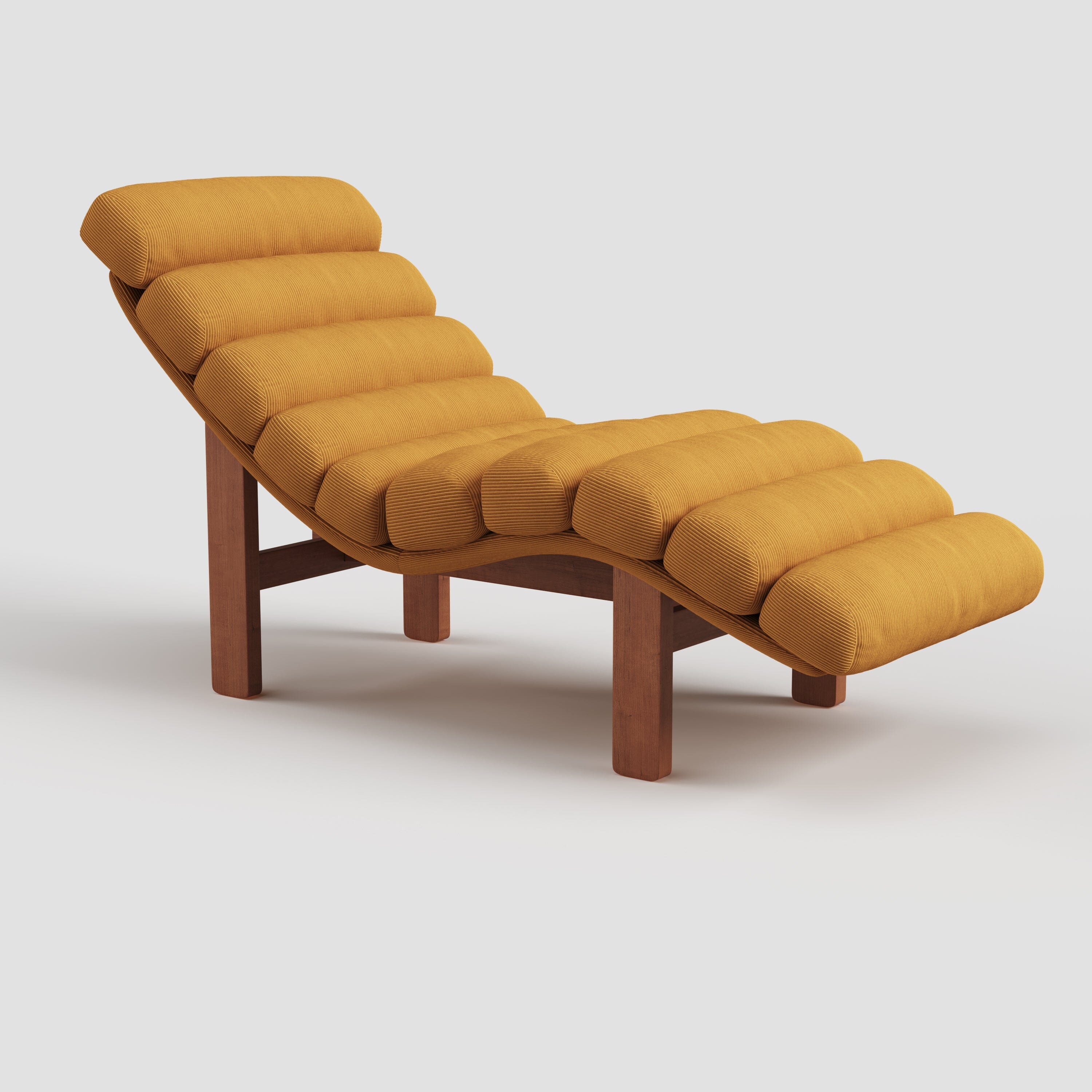 ‍Cottonfy Modern Ergonomic Corduroy Chaise Lounge with Natural Wooden Frame (100% off) Cottonfy UK Yellow 