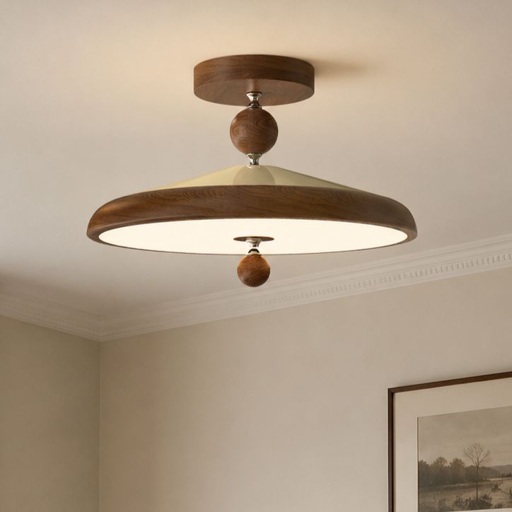 Walnut Two Globe Ceiling Light | Wood Effect Flush Mount Ceiling Light Lightsin UK In Stock 