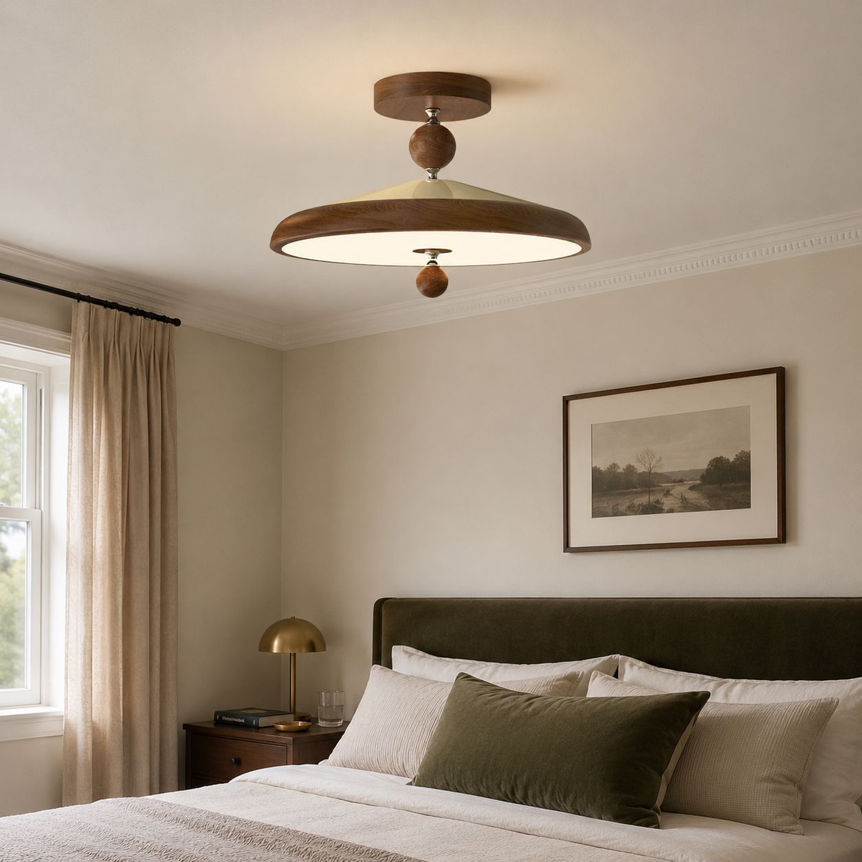 Walnut Two Globe Ceiling Light | Wood Effect Flush Mount Ceiling Light Lightsin UK Pre-Order 