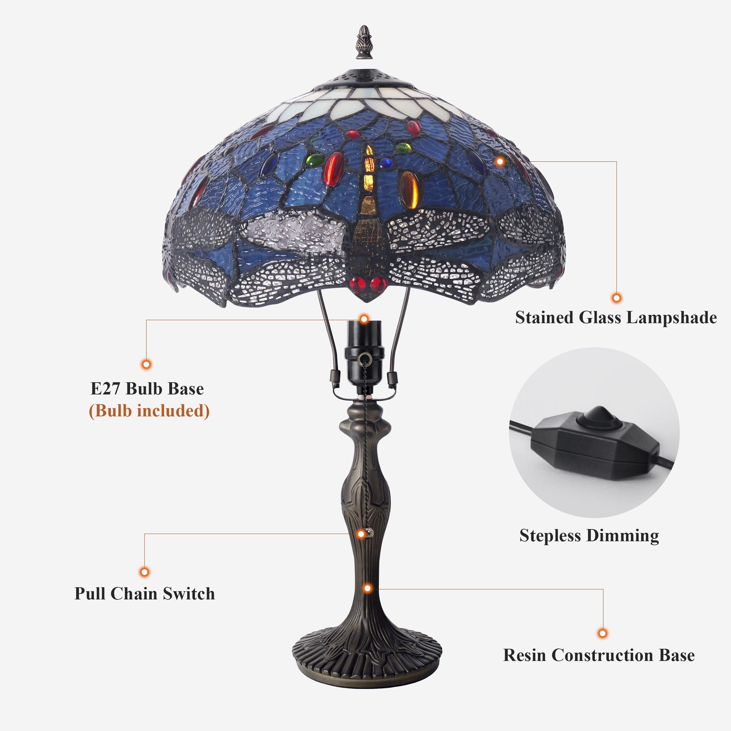 Lightin Tiffany Table Lamp | Handcrafted Stained Glass Dragonfly Series Lightsin UK 