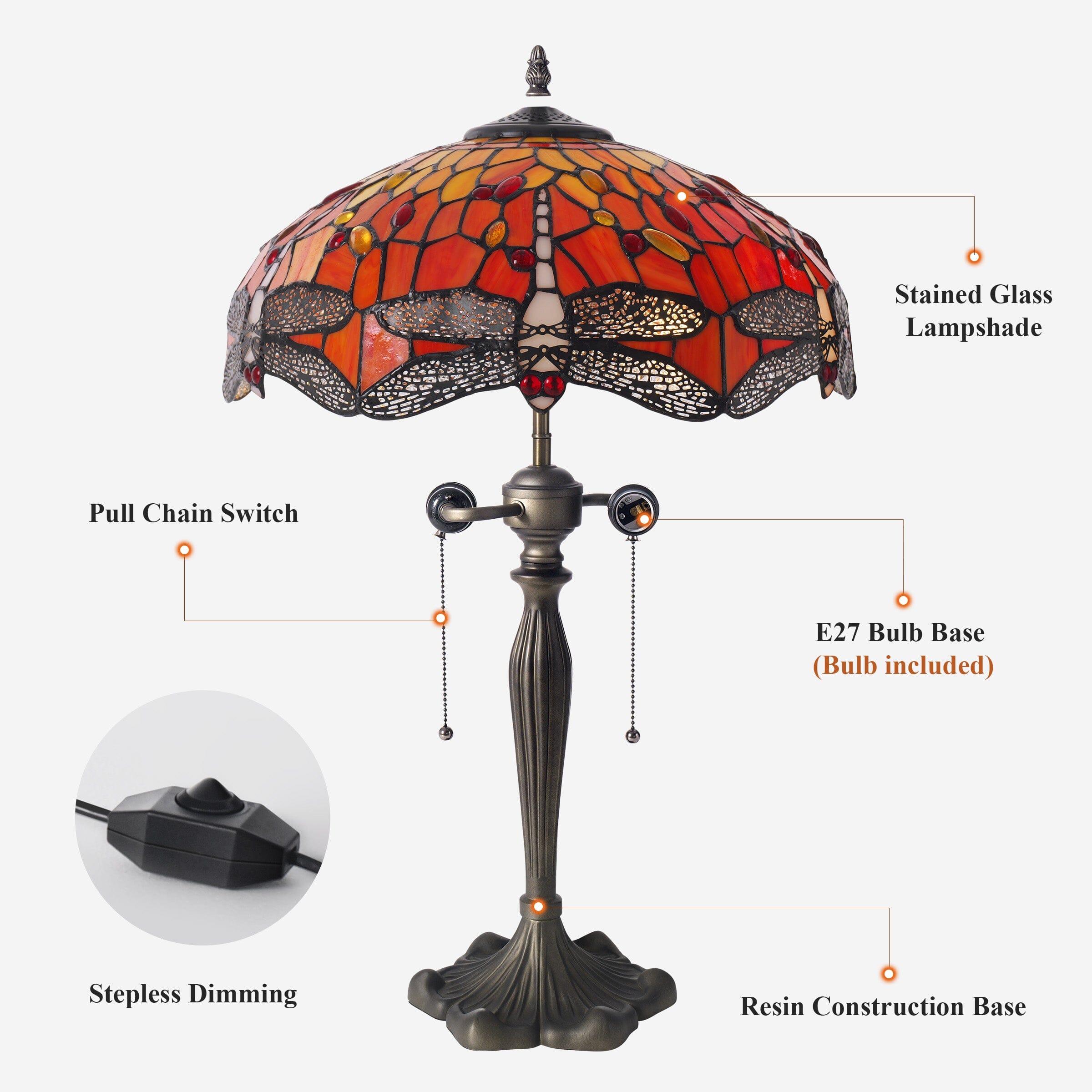 Lightin Tiffany Table Lamp | Handcrafted Stained Glass Dragonfly Series Lightsin UK 