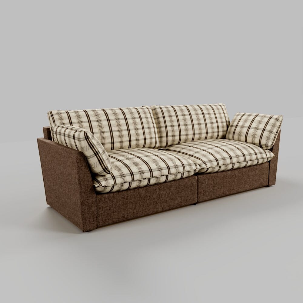 Cottonfy British Retro Check & Striped Sofa with Removable Covers Living and Home 220 CM Vintage Grid Harmony Cotton Linen 