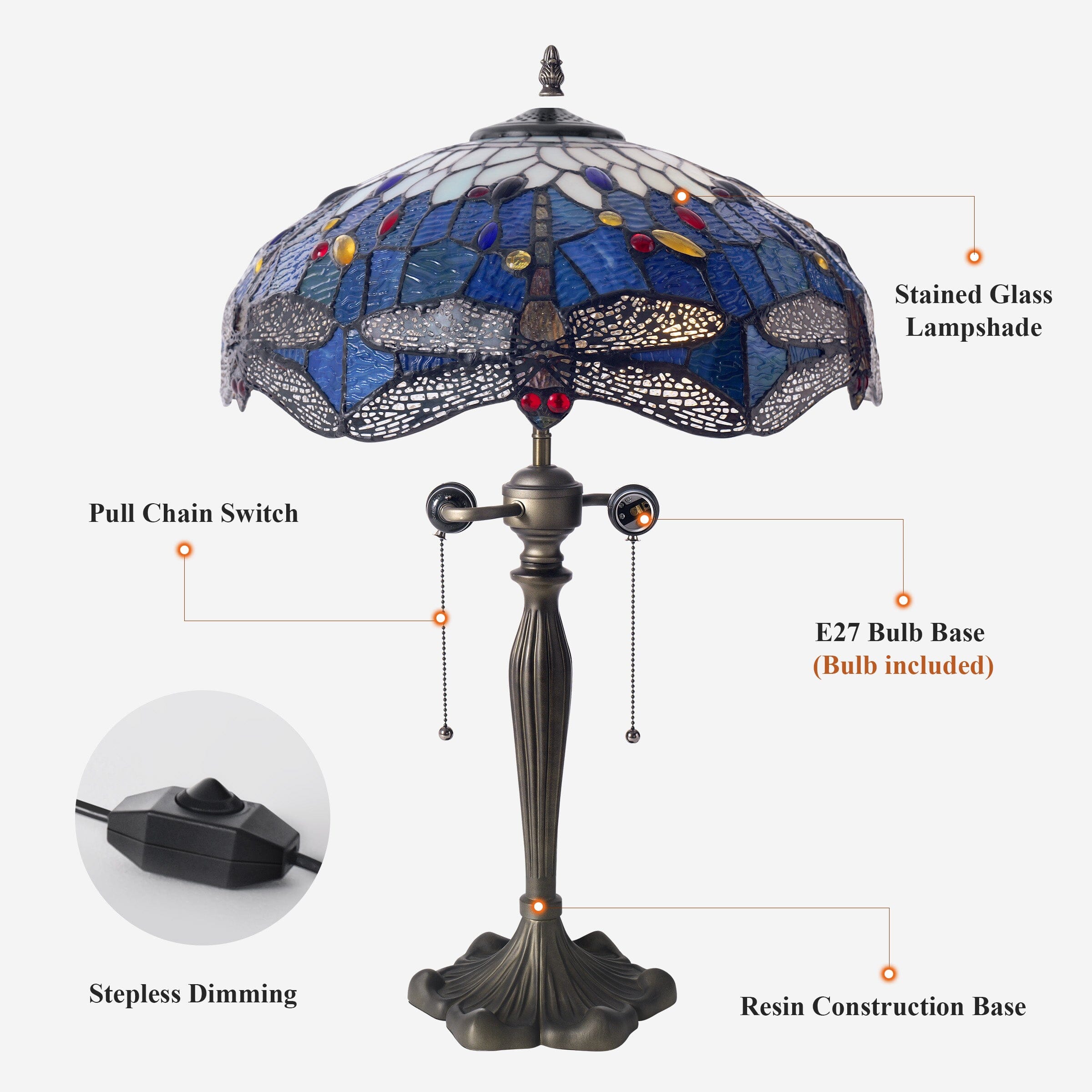 Lightin Tiffany Table Lamp | Handcrafted Stained Glass Dragonfly Series Lightsin UK 