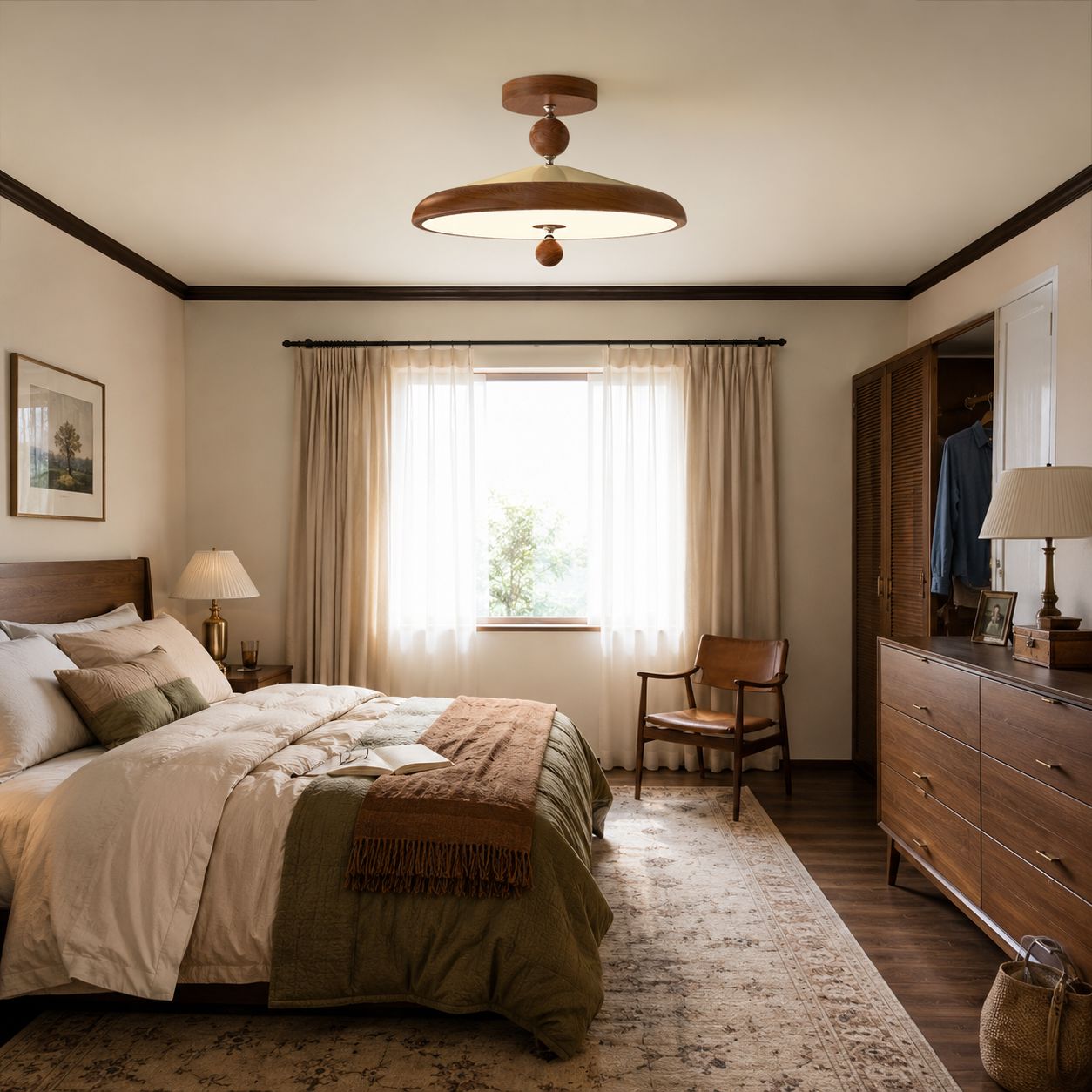 Walnut Two Globe Ceiling Light | Wood Effect Flush Mount Ceiling Light Lightsin UK 
