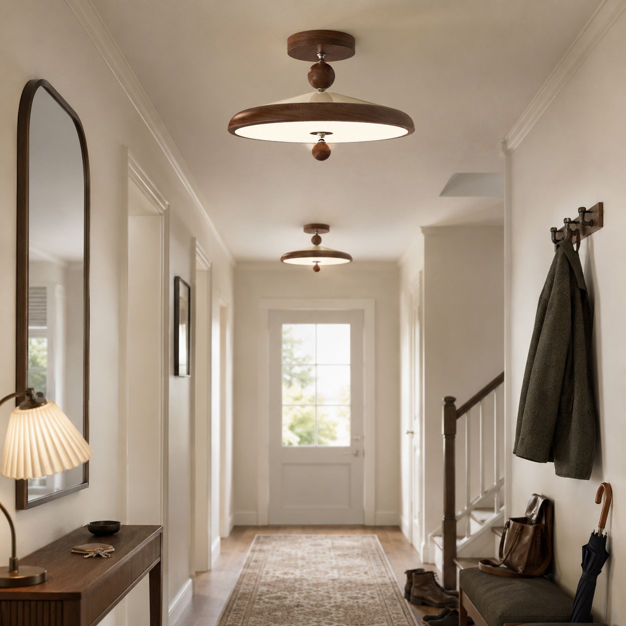 Walnut Two Globe Ceiling Light | Wood Effect Flush Mount Ceiling Light Lightsin UK 