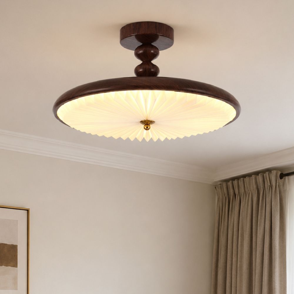 Walnut Pleated Ceiling Light | LED Flush Mount Ceiling Light Lightsin UK In Stock 
