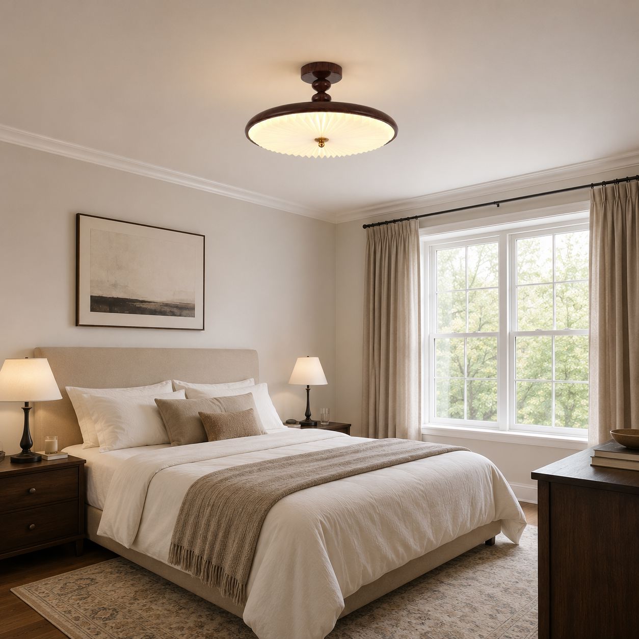 Walnut Pleated Ceiling Light | LED Flush Mount Ceiling Light Lightsin UK Pre-Order 