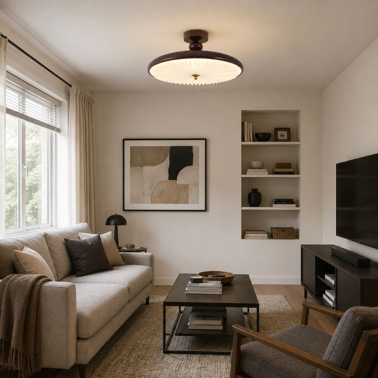 Walnut Pleated Ceiling Light | LED Flush Mount Ceiling Light Lightsin UK 