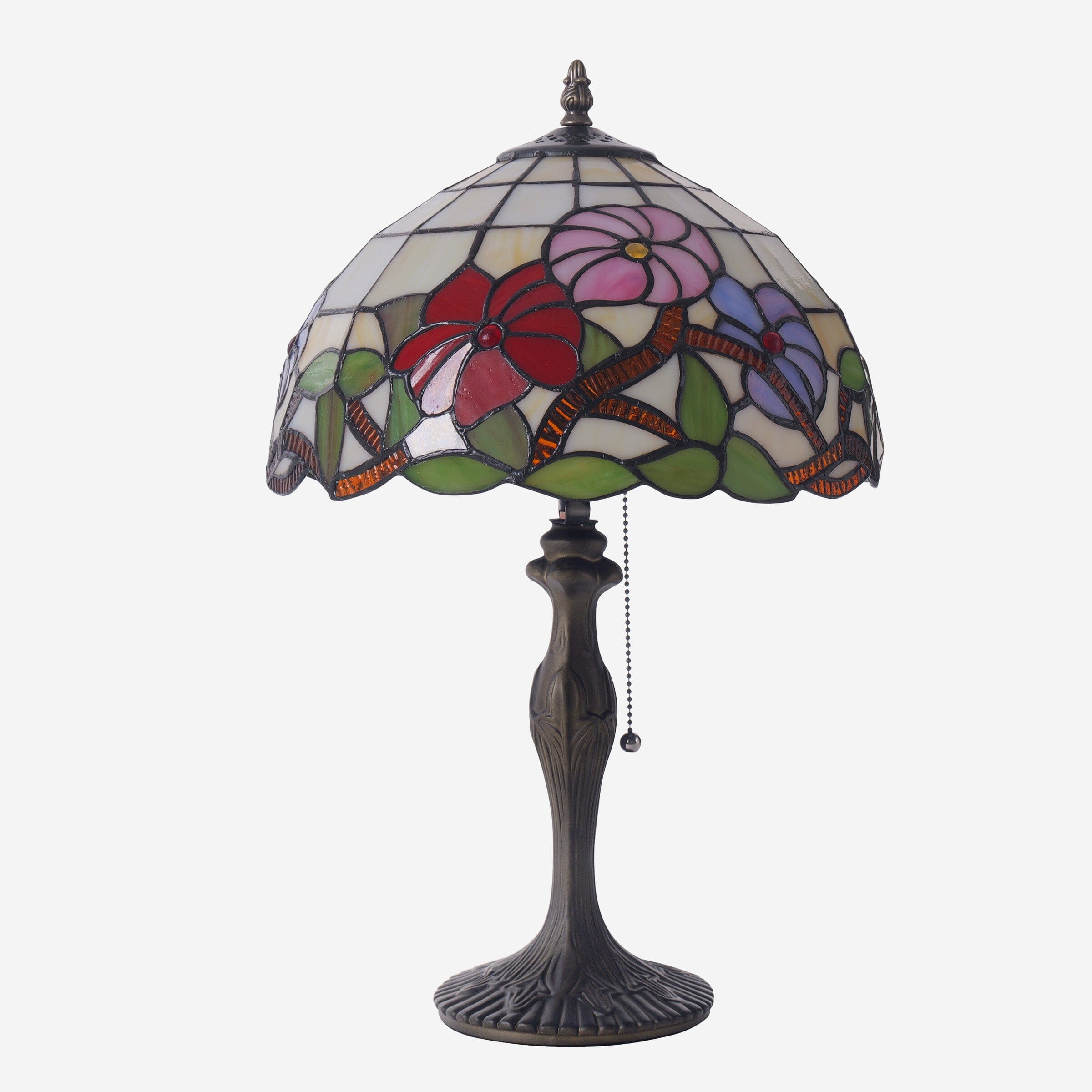 Lightsin Tiffany Table Lamp | Handcrafted Stained Glass Floral Petals Series Red, Pink and Purple Lightsin UK 