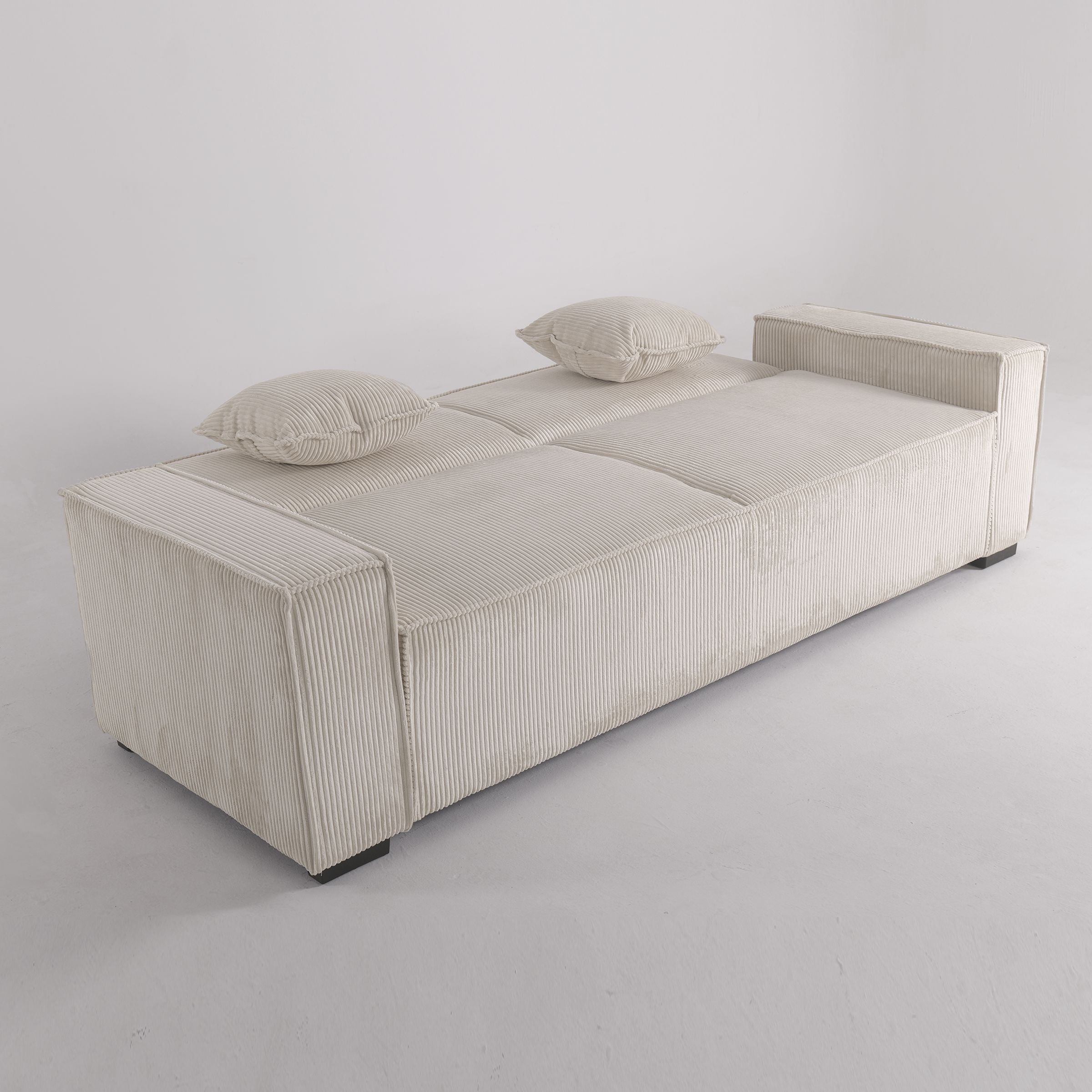 Beige & Grey Corduroy Sofa Bed with Adjustable Backrest and Spring Coil Support Living and Home 